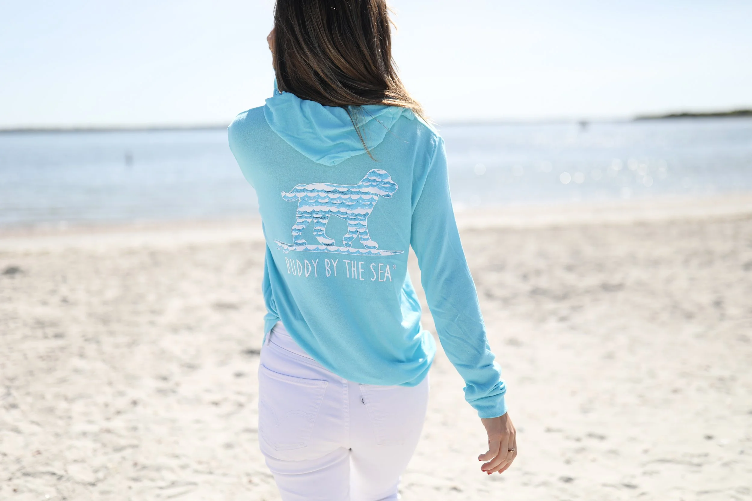 Ladies Cozy Hooded Pullover Turquoise Roll with the Tide — Buddy 