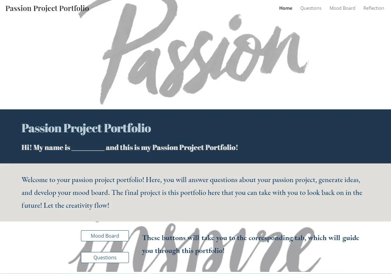 Passion Project Portfolio Template