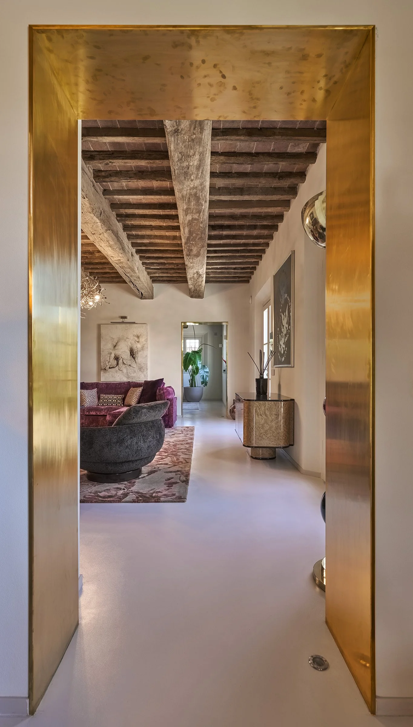 Elegant luxury bedroom in a Tuscan countryside villa near Florence, Italy, featuring refined Italian interiors and sophisticated furnishings