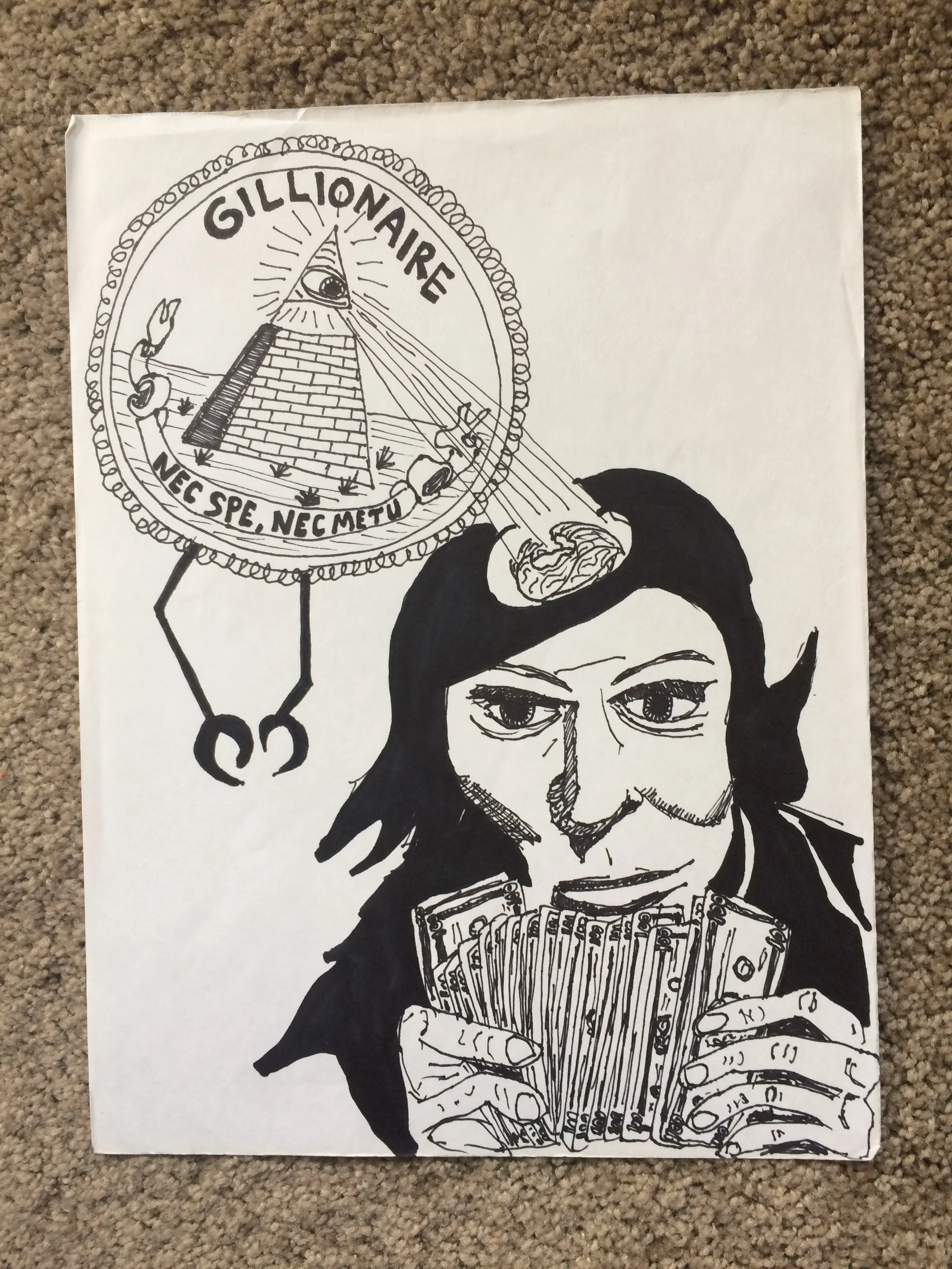 Original "Gillionaire" t-shirt design drawing
