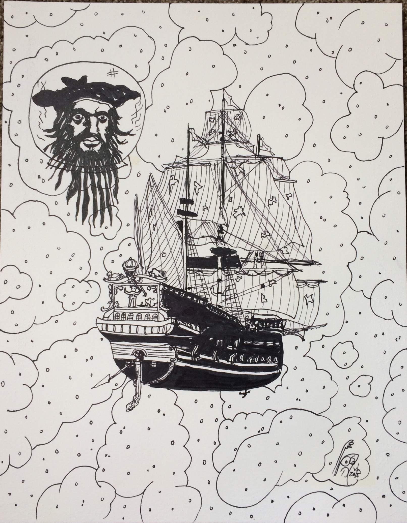 original artwork for Avett Brothers Blackbeard shirt