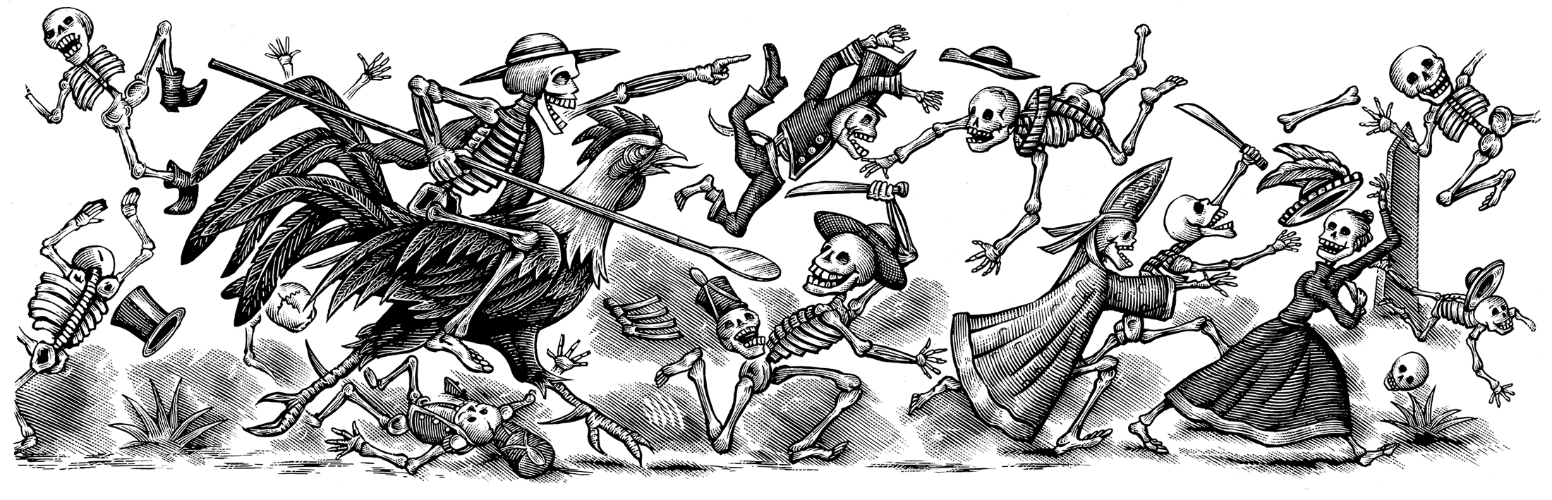 Espolòn Tequila labels pay tribute to Jose Guadalupe Posada, 19th Century Mexican printmaker famous for calavera skeletons now know as Day of the Dead artwork.