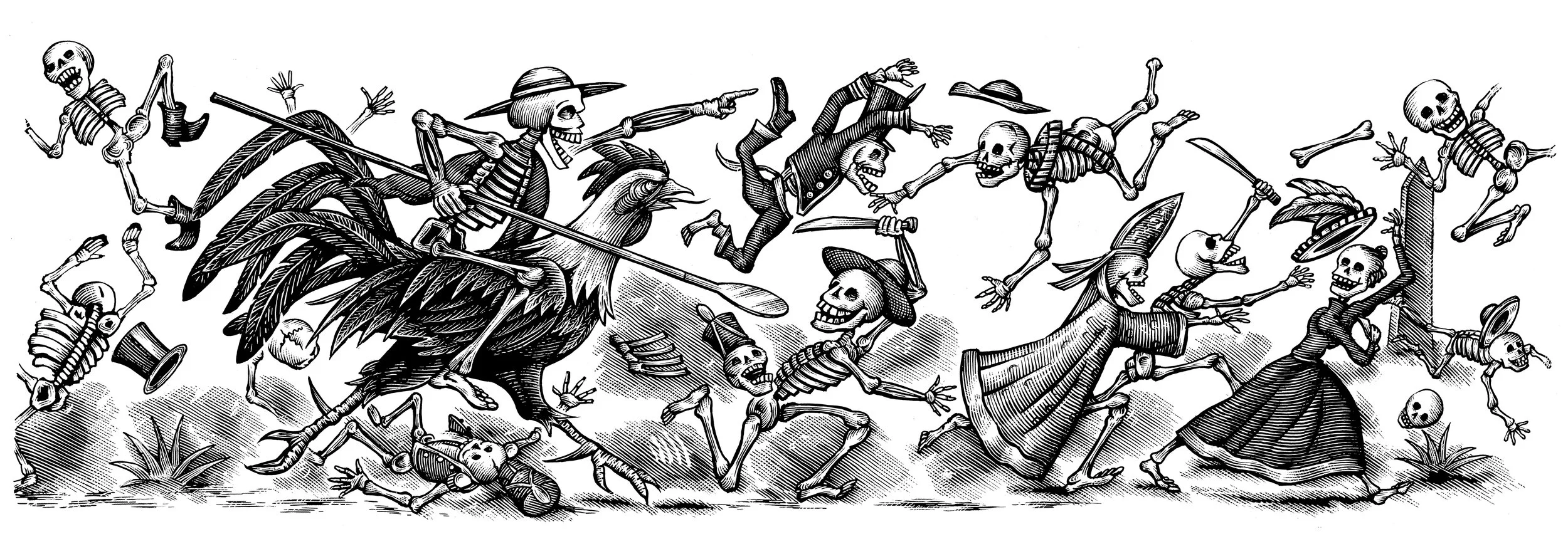 "Independencia," the label for Espolòn Tequila Blanco, honoring Mexican Independence Day and made as tribute to Jose Guadalupe Posada calavera skeletons.