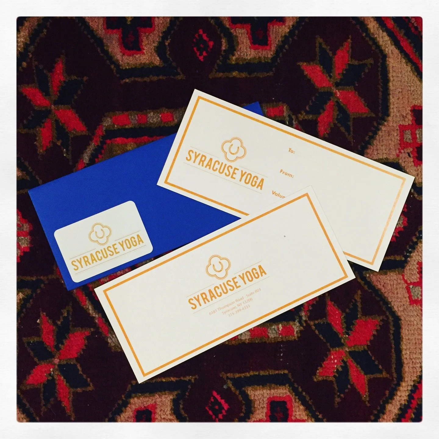 Need a last minute gift? You can order gift cards in any denomination from our on-line store and print them at home or send them via email to your special someone!! 

Use our Syracuse Yoga app or website www.cuseyoga.com to make your purchase! 

Happ