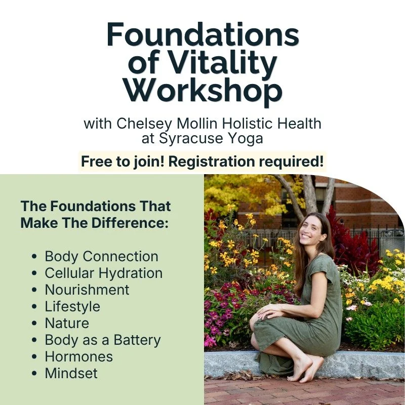 Something special is coming up for you all-a FREE workshop with Chelsey! 

Foundations of Vitality is a live presentation outlining the foundations that truly make a difference in creating health and vitality. 

Chelsey Mollin blends her background i