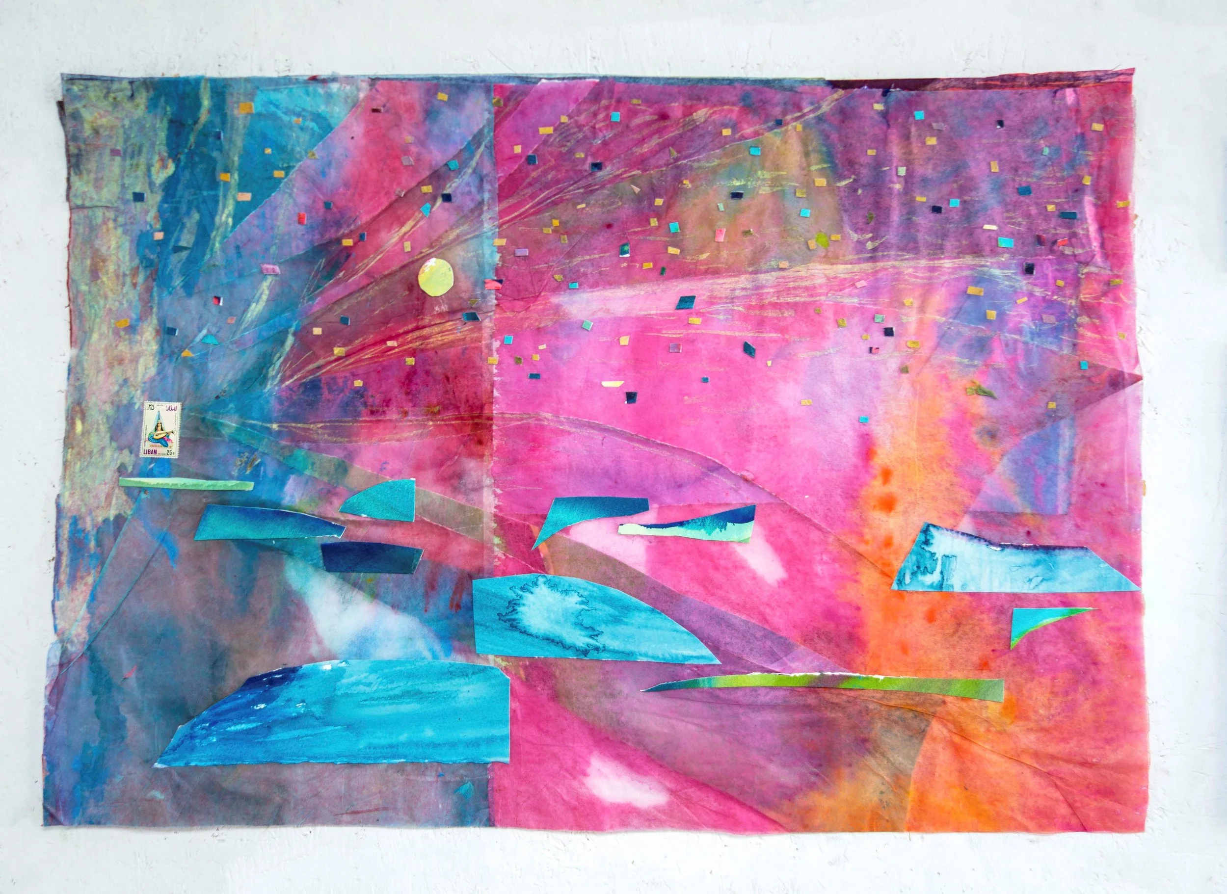 Bahebak Ya Lebnan - 2025. watercolour and stamp colage. 50x67cm..jpg