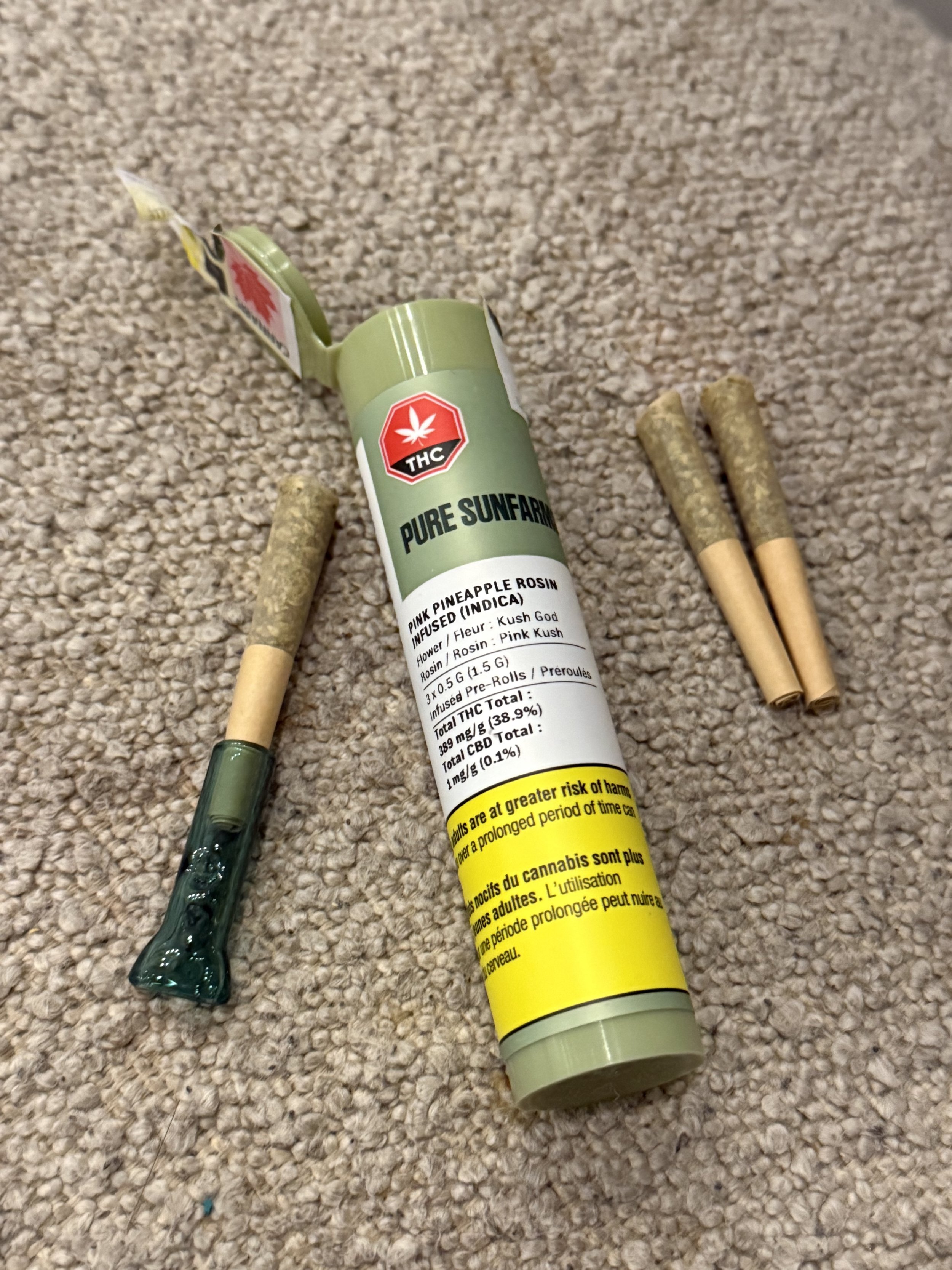 Pure SunFarms Pink Pineapple Rosin Infused Pre-Roll Joints (3x0.5g)