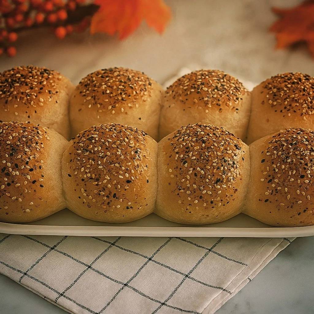 Burger Buns with everything topping. Fresh from the oven. How can we make your celebnration nights more gezellig?