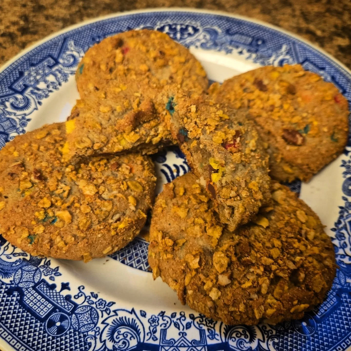 These were an experiment, and they turned out wildly delicious. So, cornflake cookies with brown butter, pecans and mini m&amp;ms - next time I'll put some on top. Finished with a little hibiscus salt from my ancestors lands in SW PR, the Salinas in 
