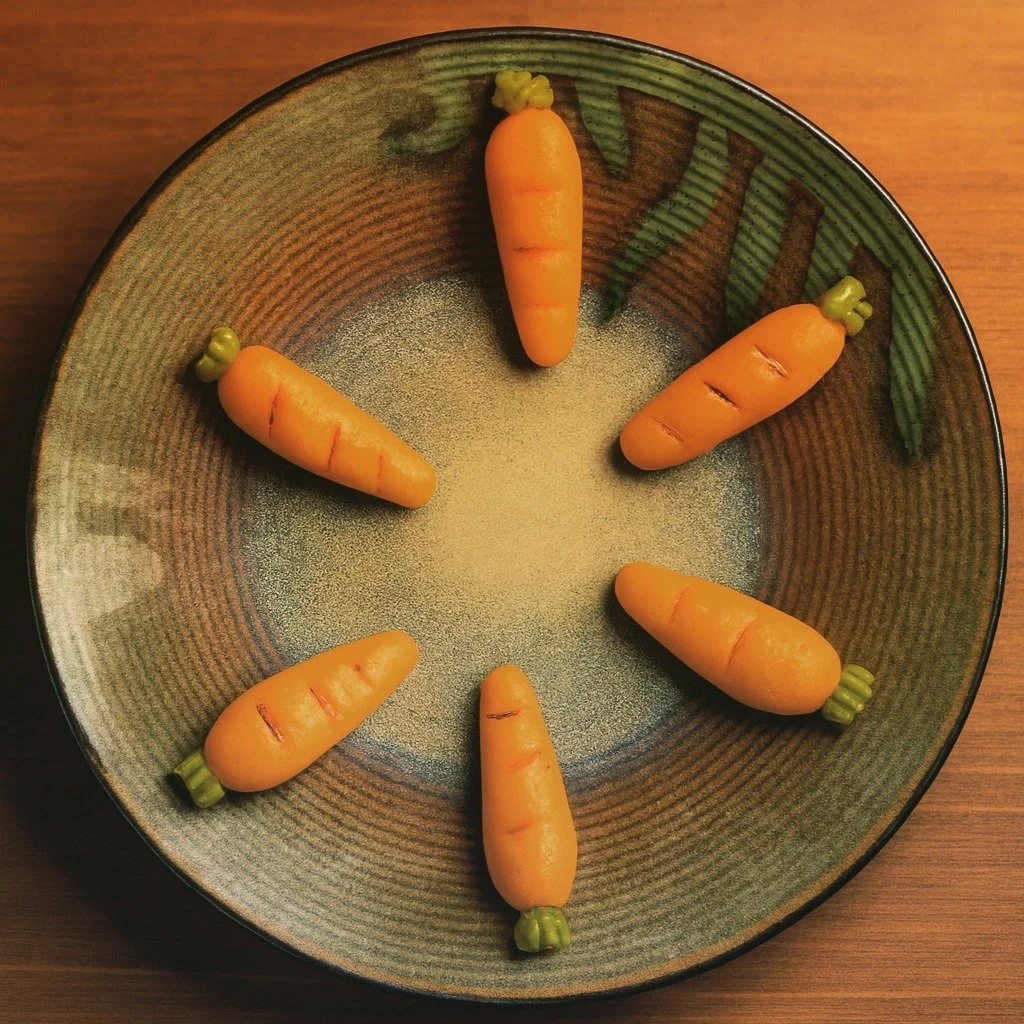 Some cute carrots I've been doing. Ive been experimenting with colored marzipan and I'm intrigued by the results. Do you like the handpainted ones or these better?
