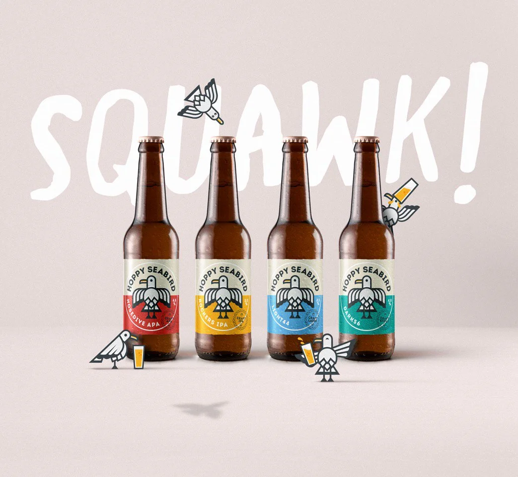 Hoppy Seabird Beers branding