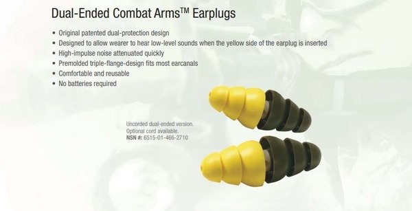 Dual-ended CAE earplugs sold by 3M. (From 3M Company, as published in 7-26-18 edition of Military Times)