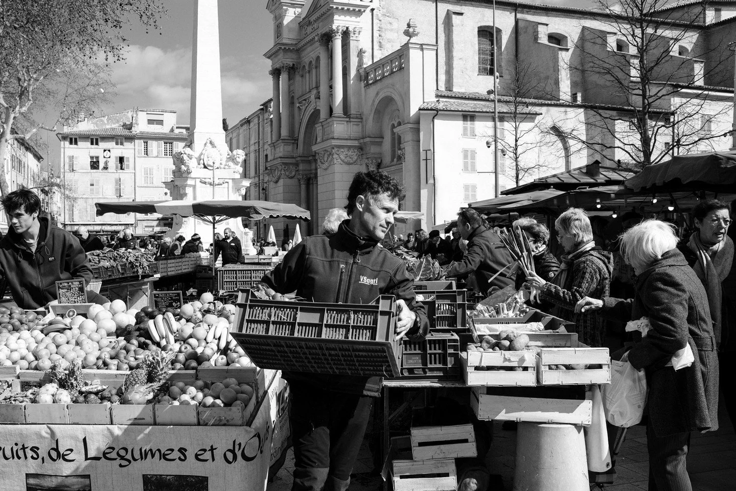 If you want to understand a city, go to the market.⁠
⁠
Saturday morning in Aix-en-Provence means crates of vegetables spilling into the squares, piles of citrus and strawberries, bundles of herbs, enormous heads of lettuce, local cheeses, olives, flo