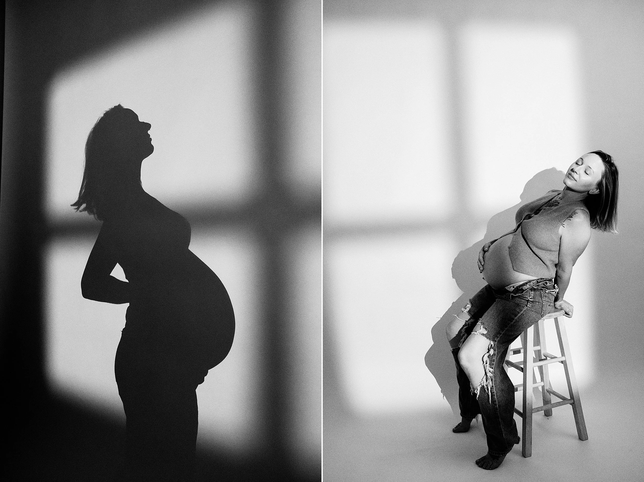 Pensacola Studio Maternity Session Featuring Neutral Tones and Editorial Posing