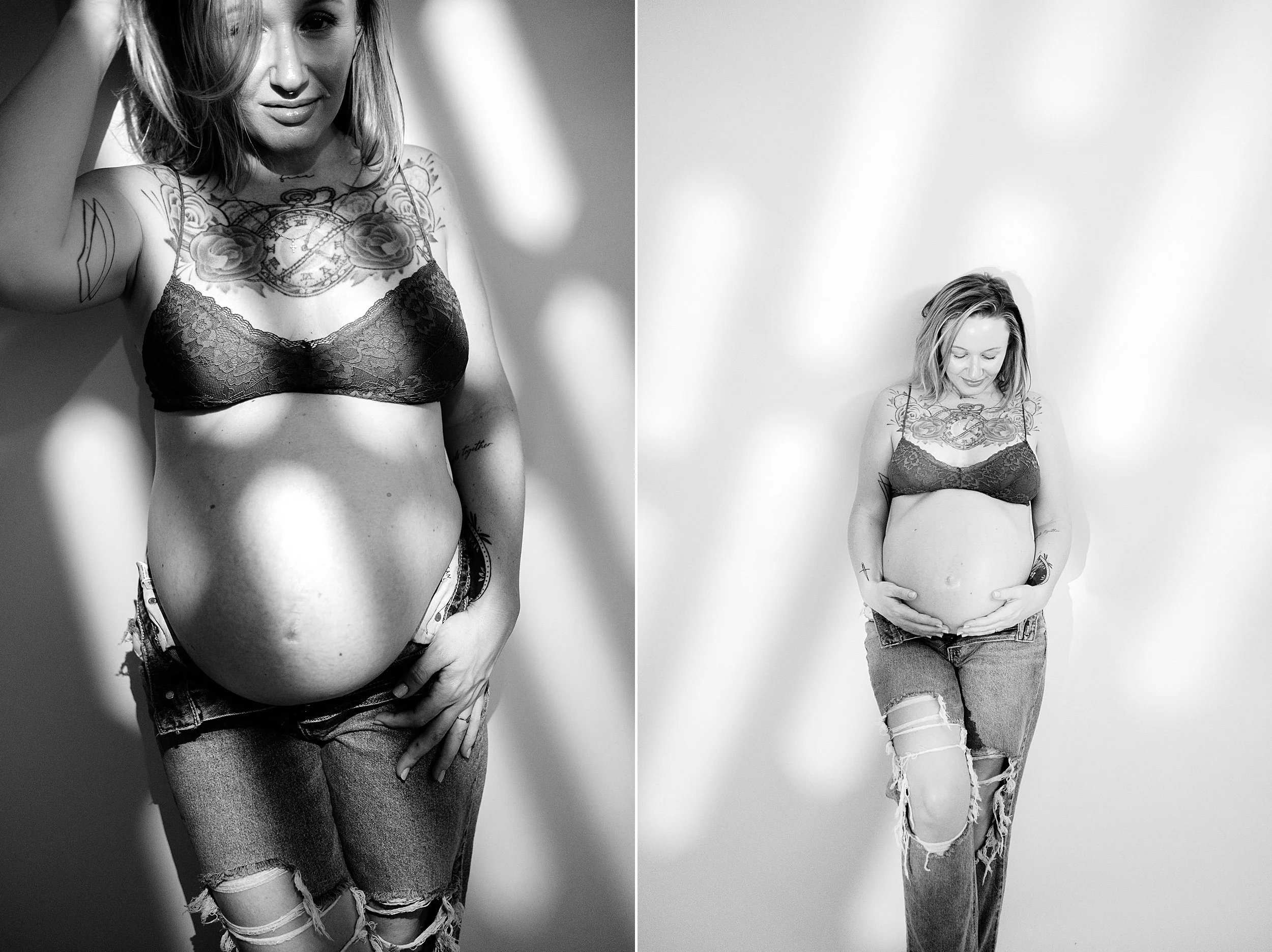 Black and White Editorial Maternity Photography in Pensacola Studio
