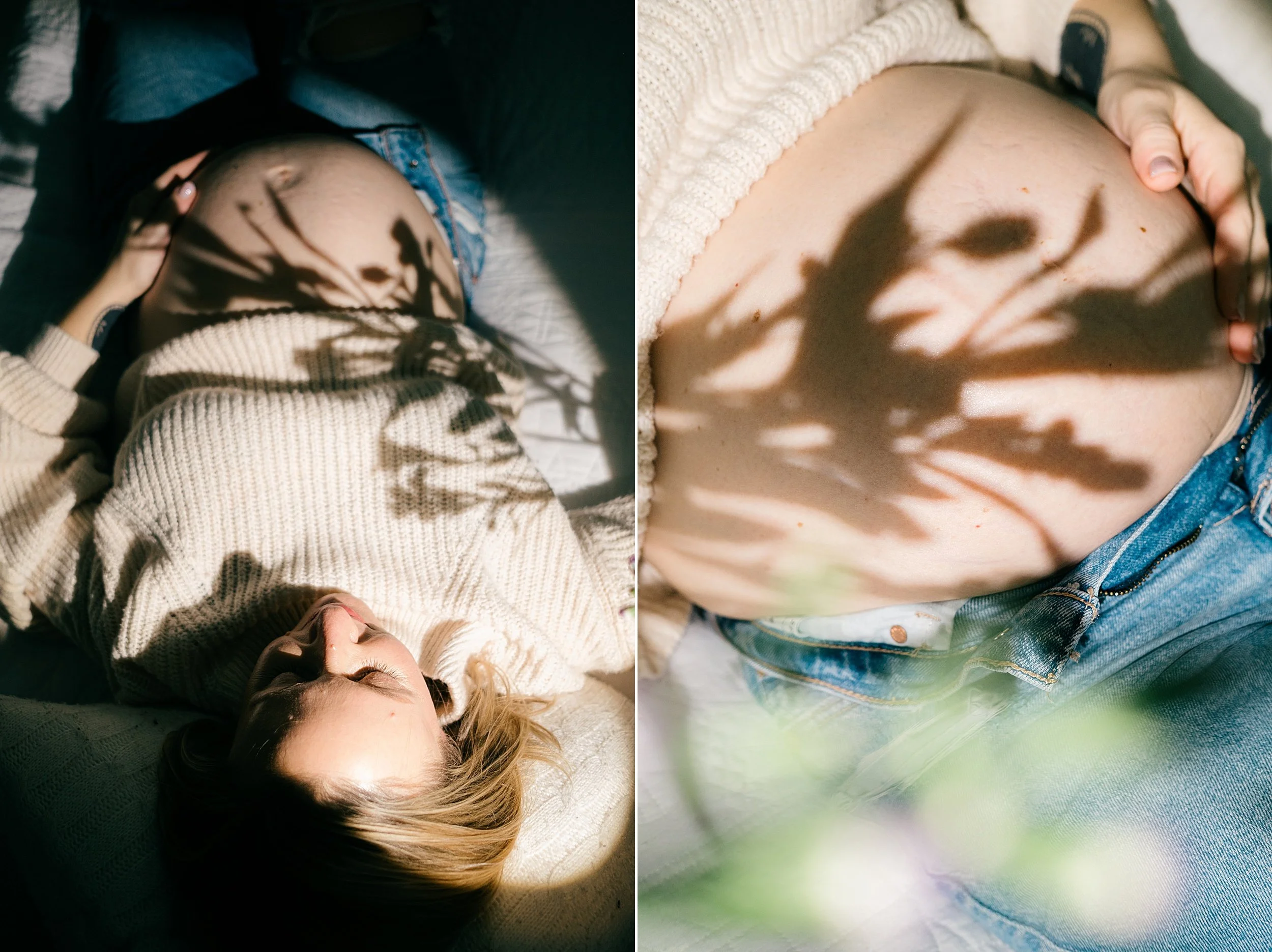 Artistic Studio Maternity Portrait in Pensacola with Shadow Play and Simple Backdrop