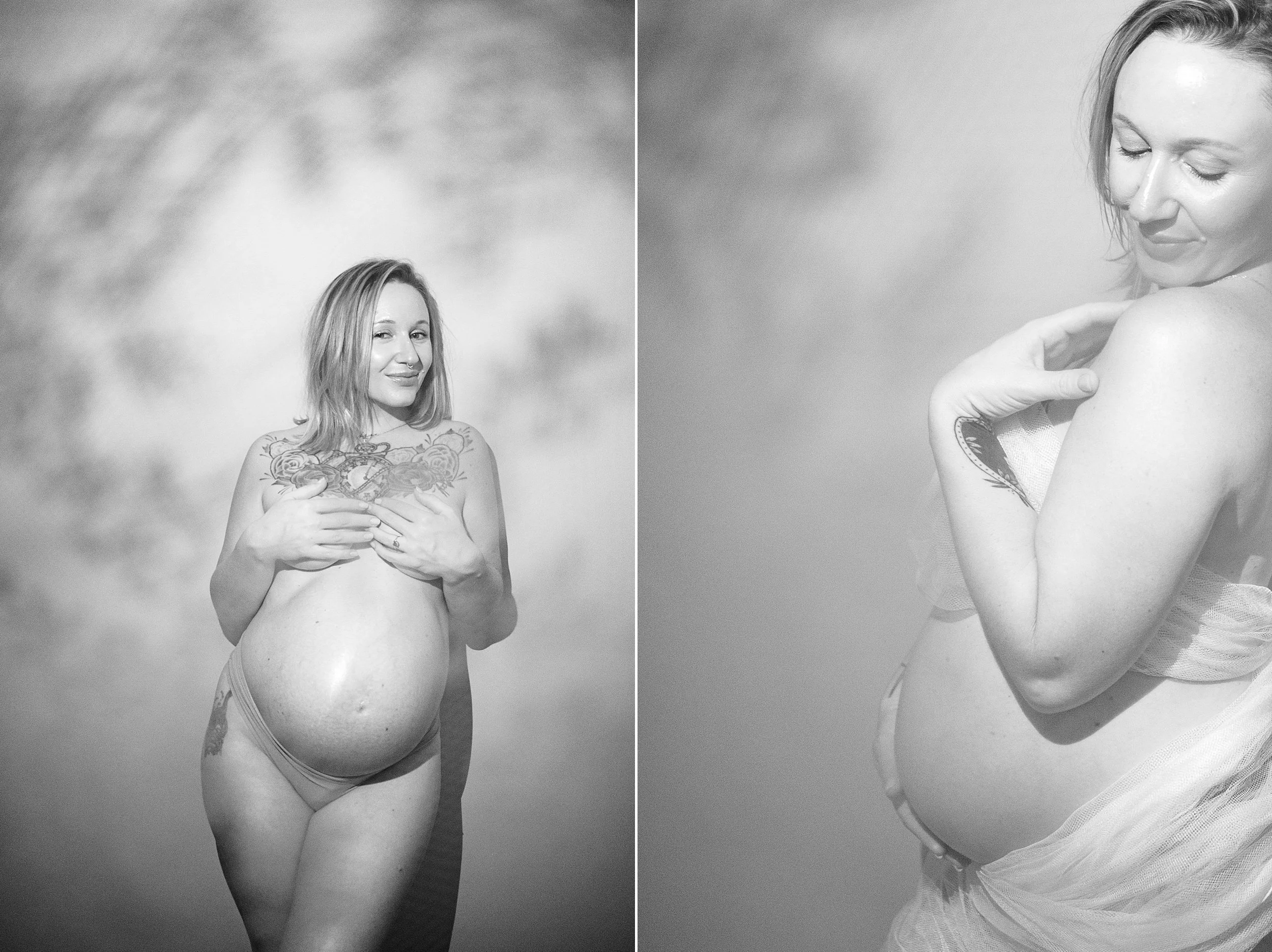 Fashion-Inspired Maternity Portrait in Pensacola Studio with Soft Lighting