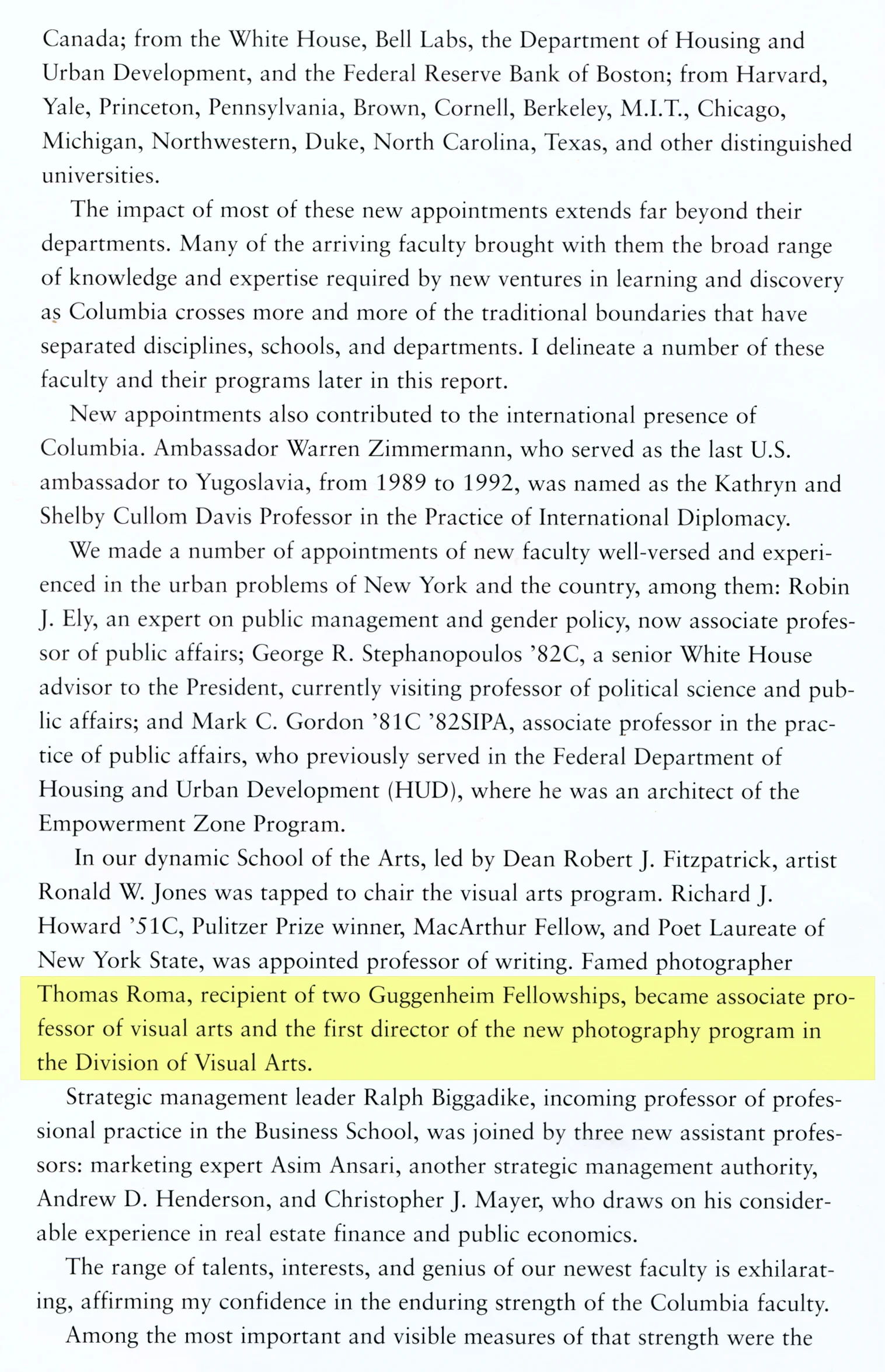 1996 Columbia University President's Report