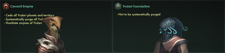 Picture: Cevanti officials meet with Yndari officials to discuss the terms of their victory, before being denied due to 'warscore issues'