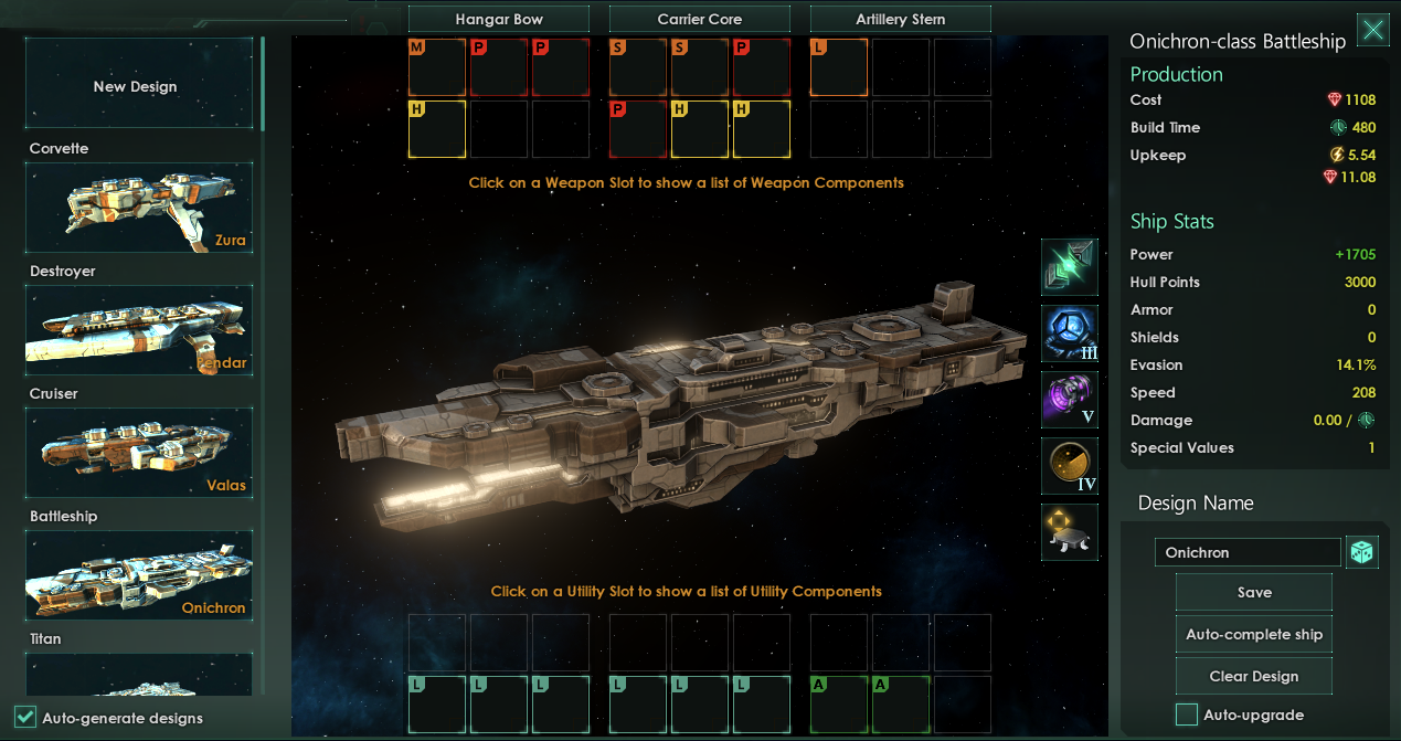 Image: Schematics for the Onichron show it has been fitted with the less powerful more sleek 'Hangar Bow' module.
