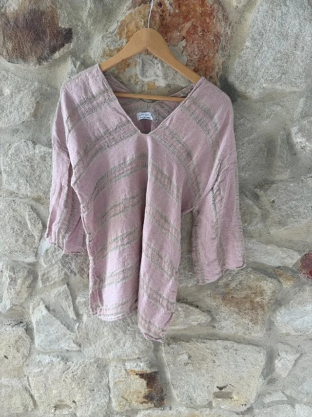 Positano U Top with Sleeve – Raw Stripe Rosa - One of a Kind