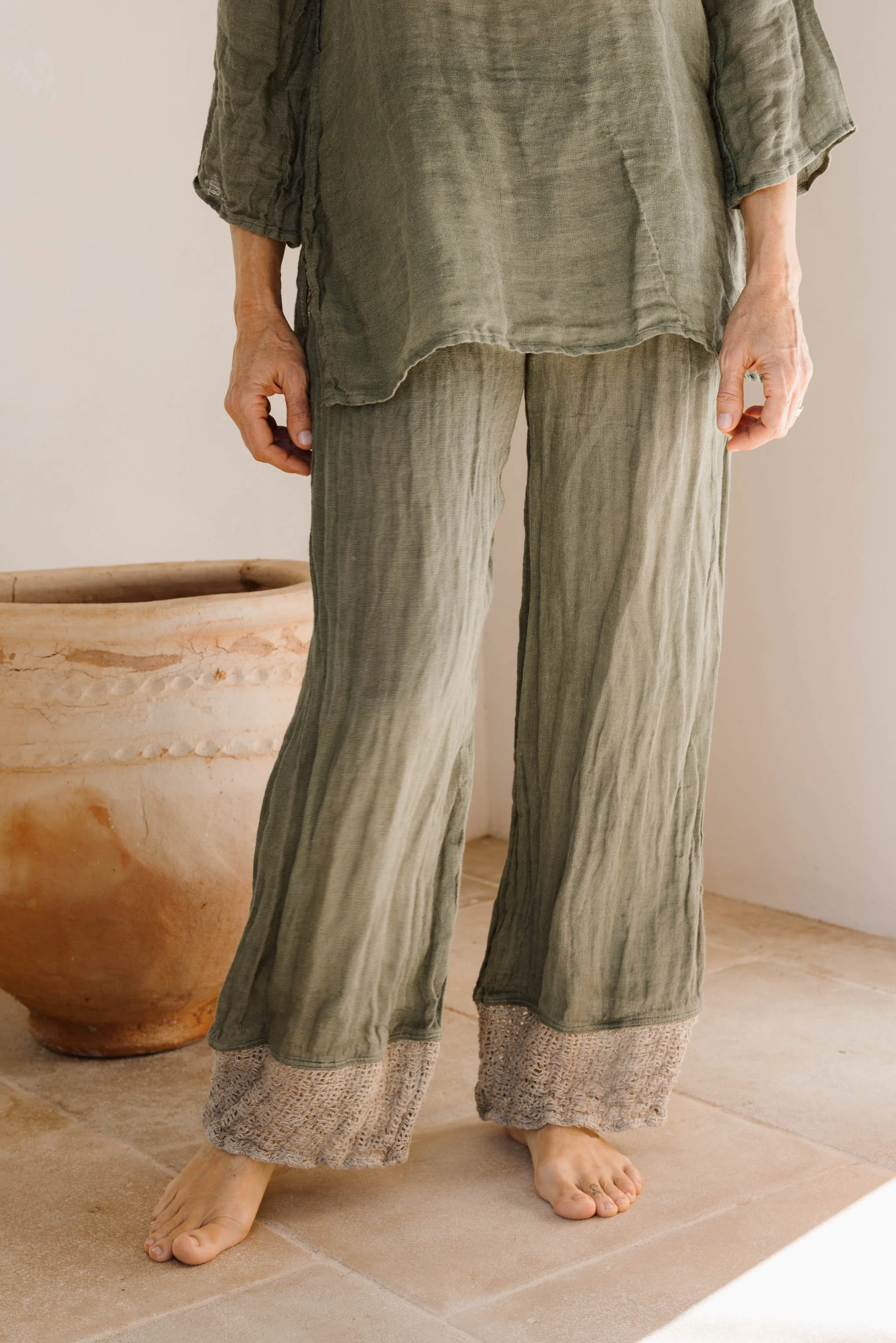 Pant with Netta Hem -  Stracciatella Salvia - One of a Kind