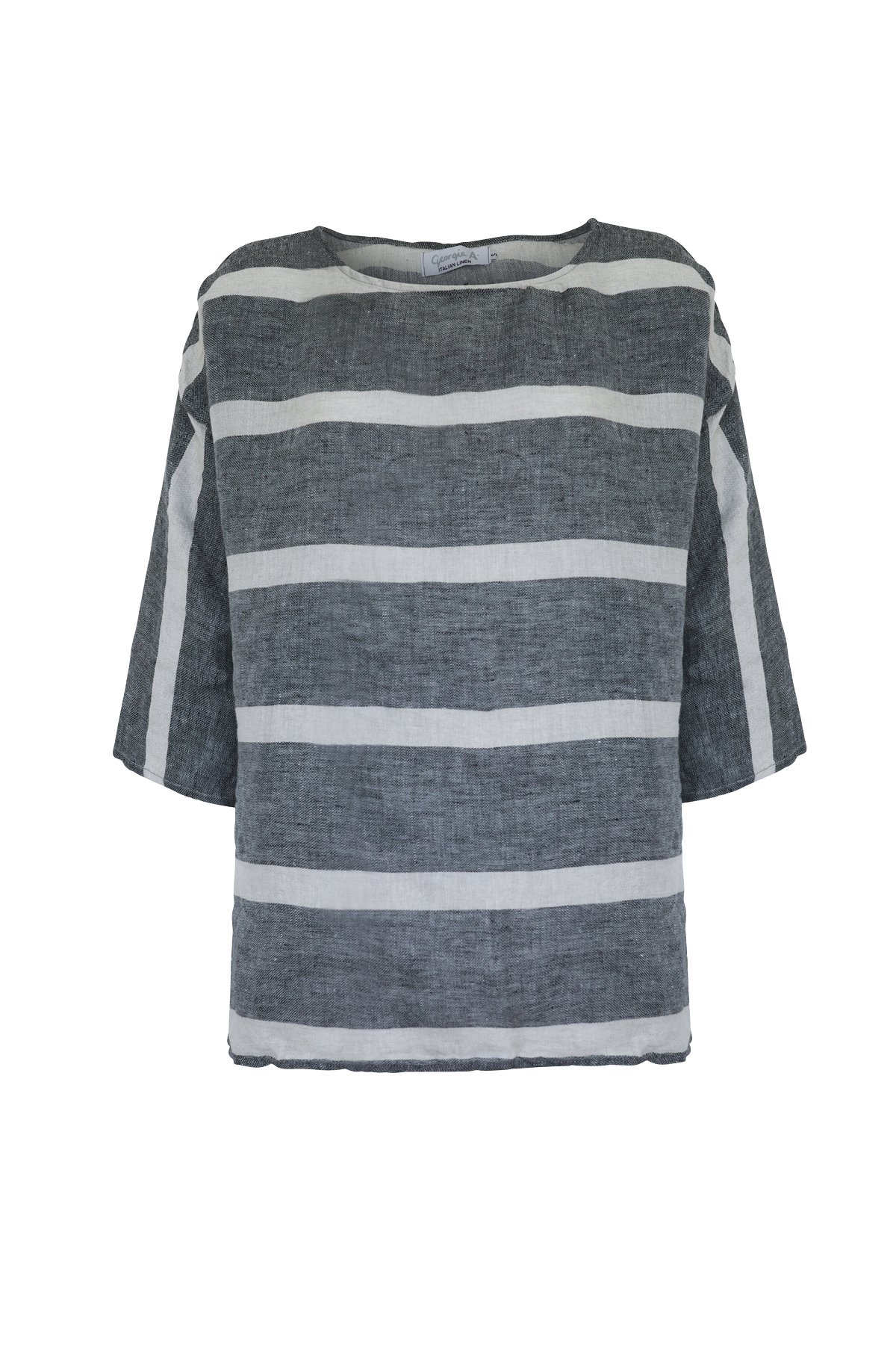 Positano Top With Sleeve Charcoal Stripe