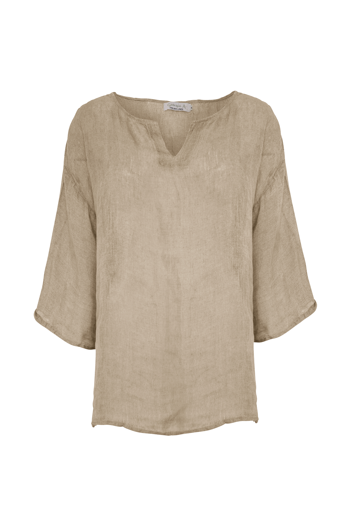 Split Neck Top with Sleeve – Stracciatella Naturale