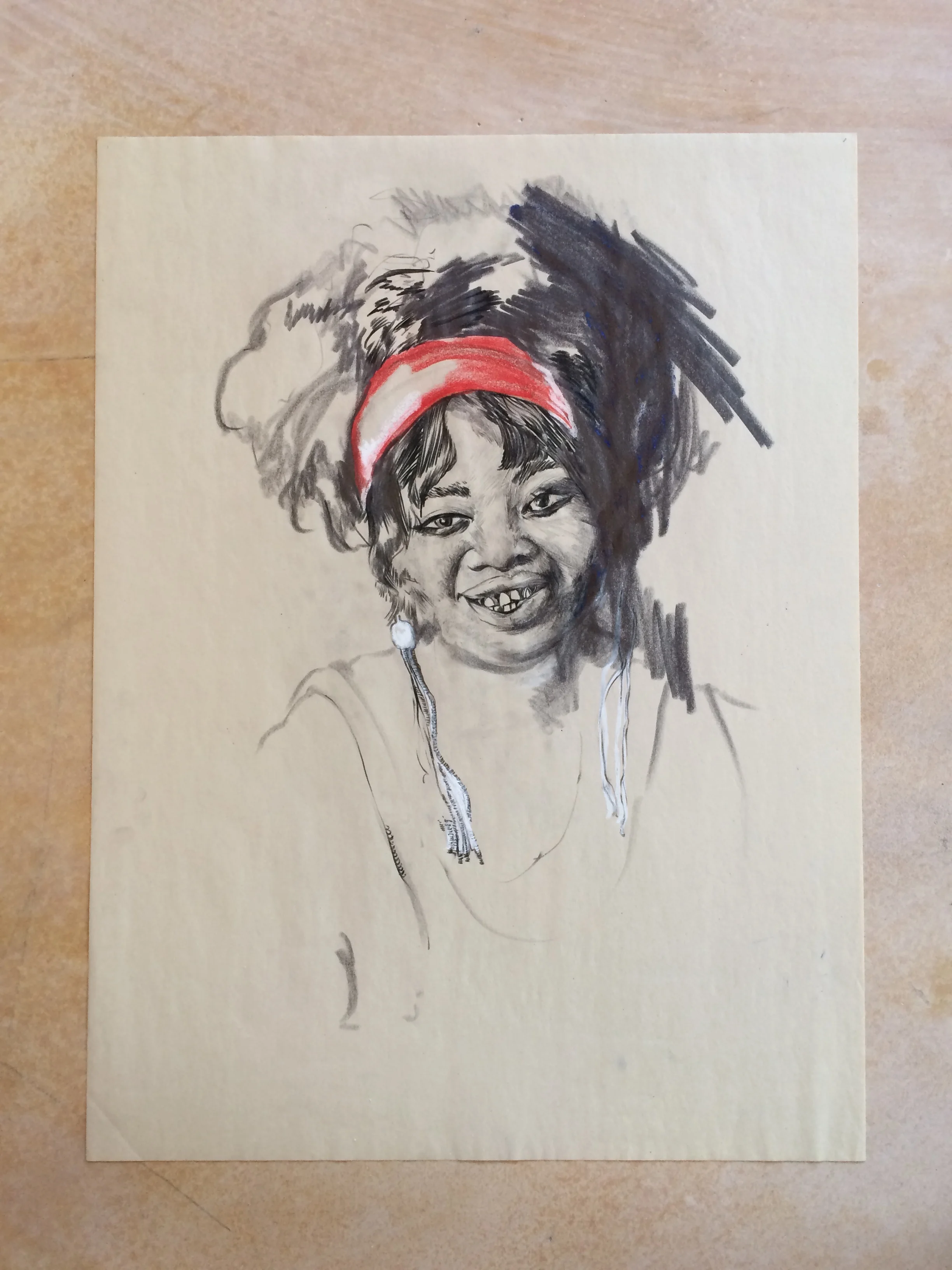  pencil and chalk on newsprint  18 x 24 inches 