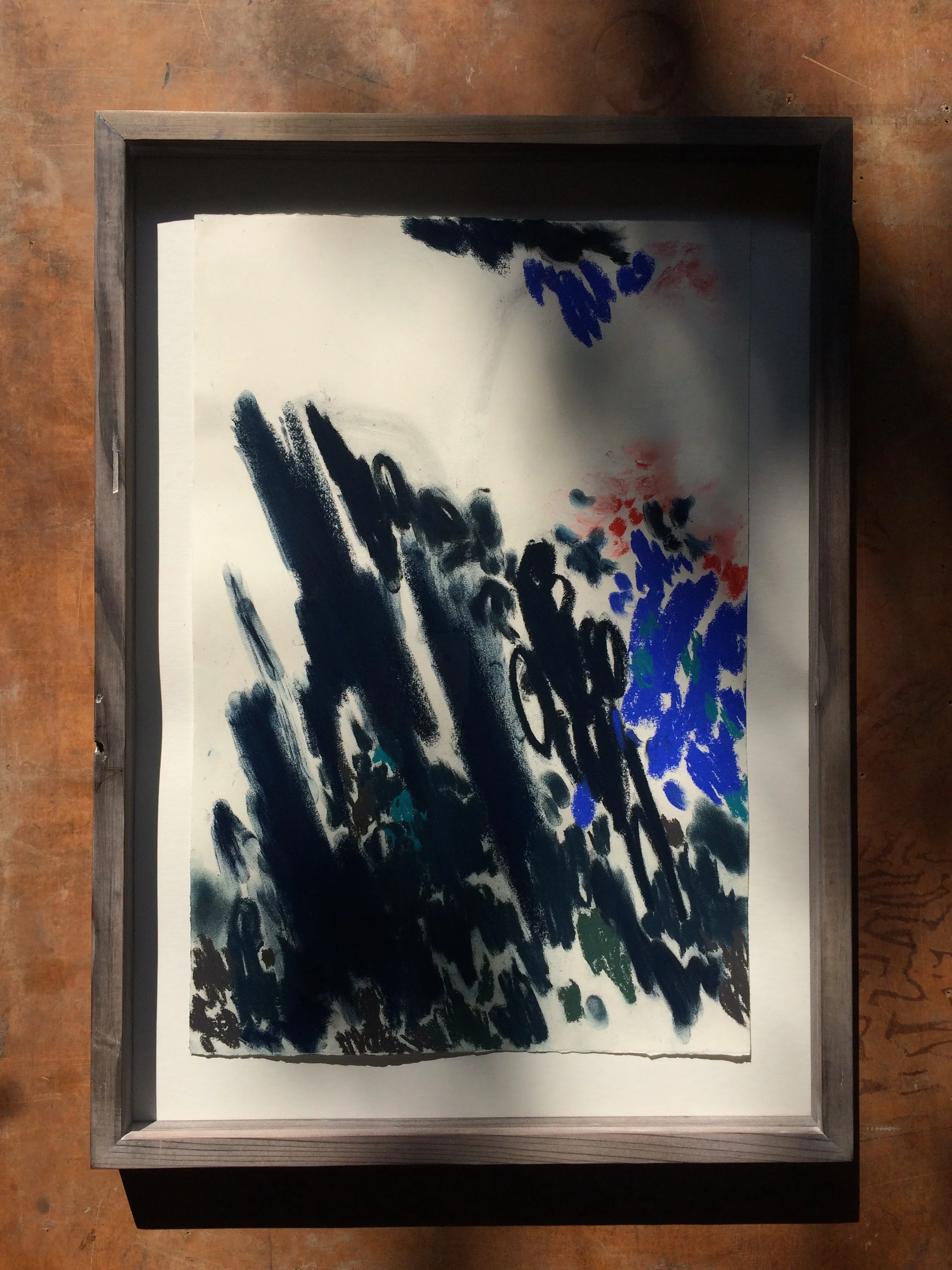 chalk on paper (15 x 22 inches unframed) hand built lime-washed redwood frame SOLD