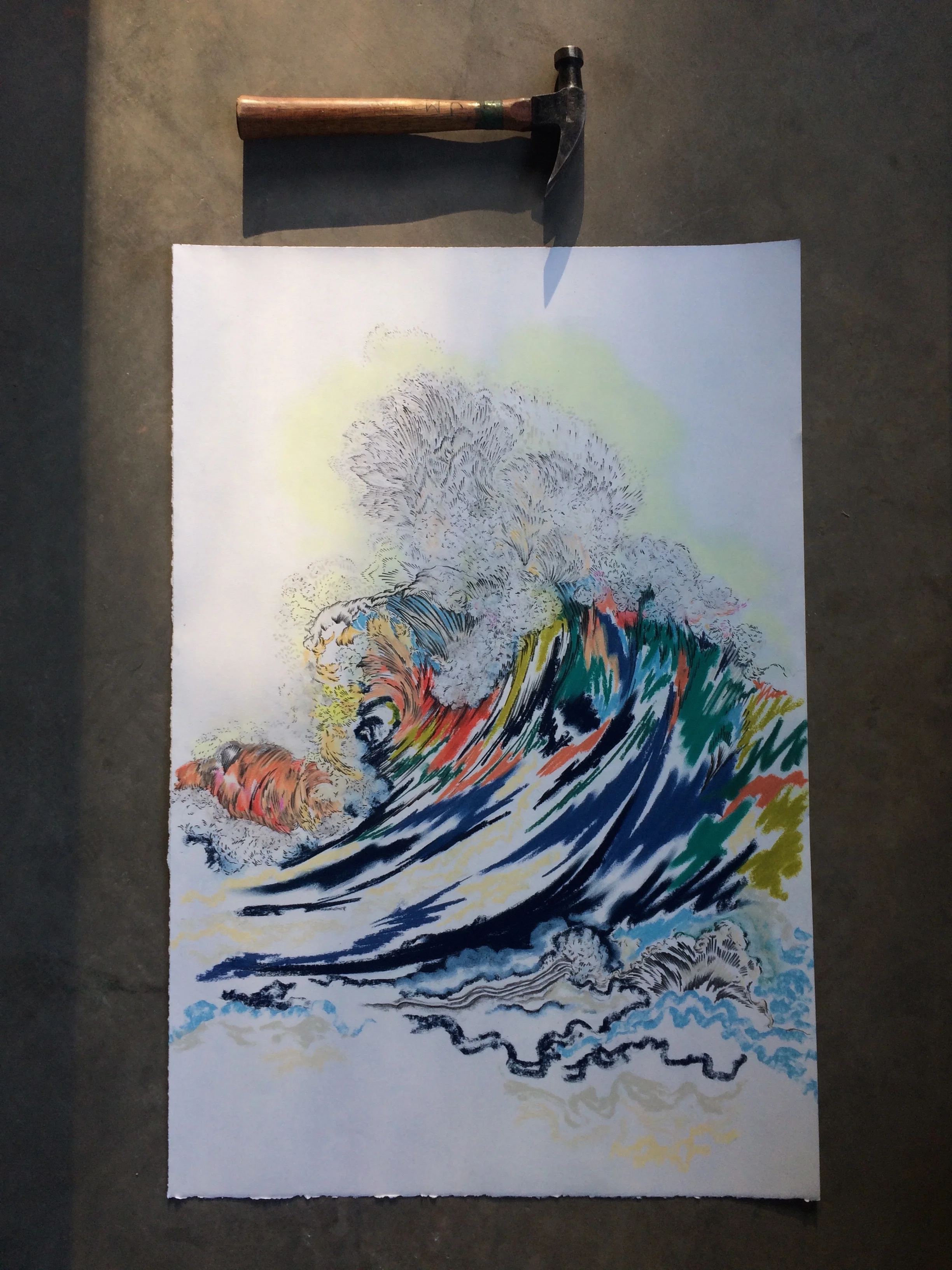 chalk and pencil on paper 24 x 36 inches
