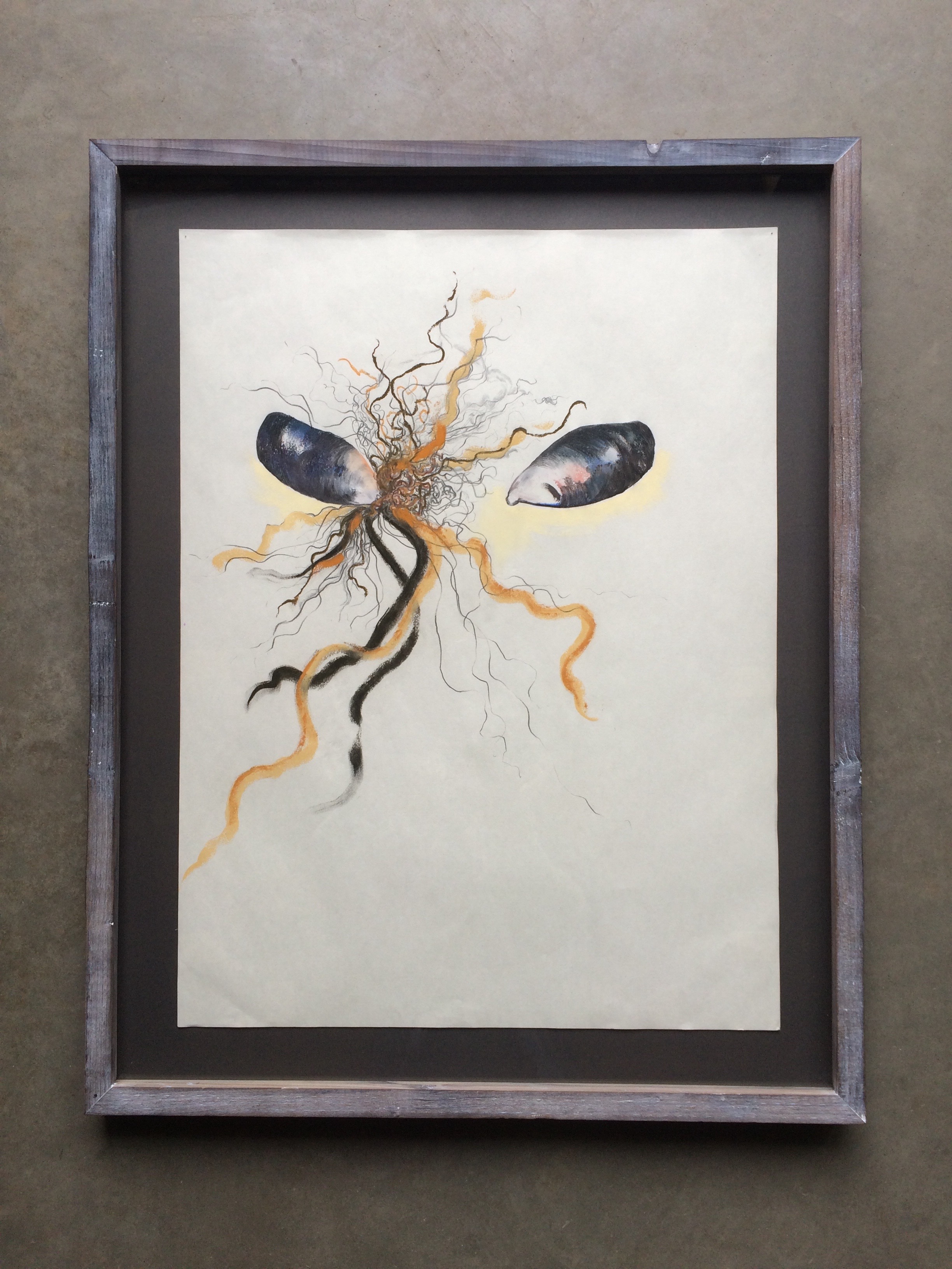 chalk and pencil on paper ( 16 x 20 inches unframed) hand built lime-washed redwood frame