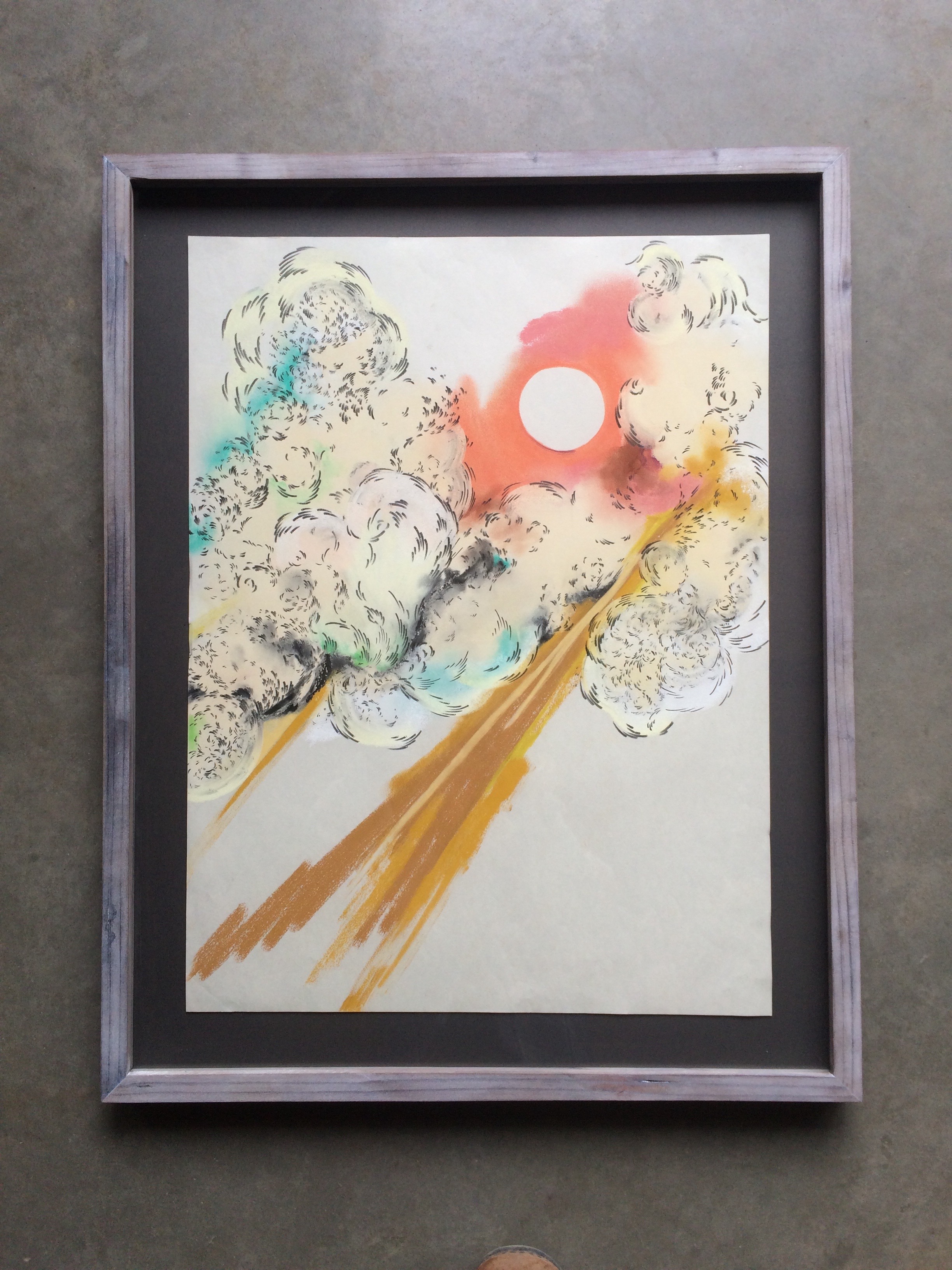 chalk on paper ( 16 x 20 inches unframed) hand built lime-washed redwood frame SOLD