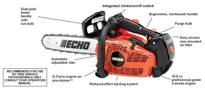 ECHO's most powerful top-handle chain saw. 14", 16" bar lengths.