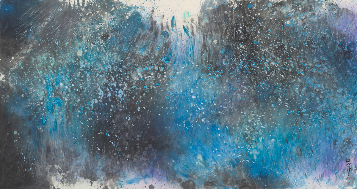 江心靜| 順勢而上|2017|175×96 cm|彩墨紙本