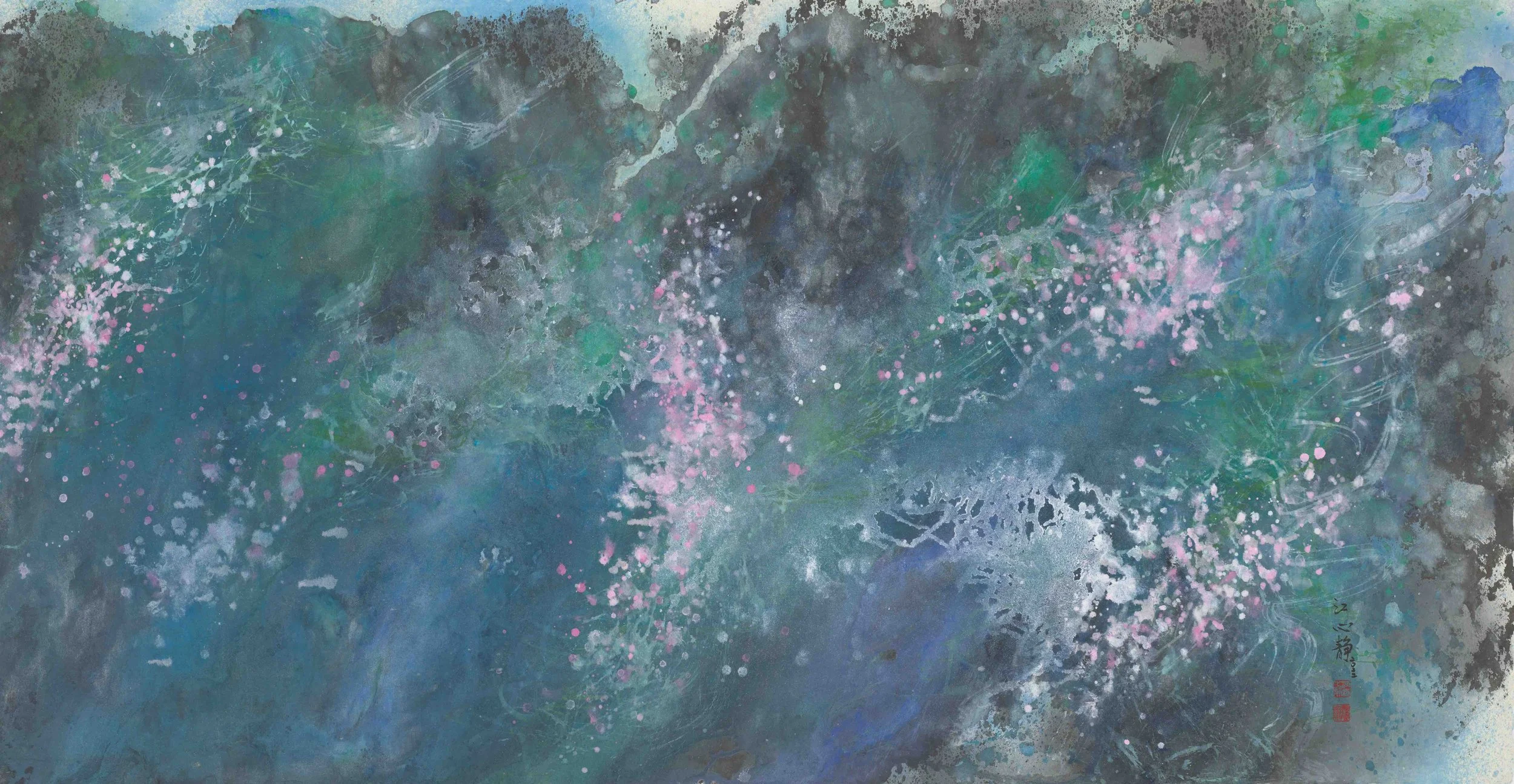 2022-江心靜 -道隱系列-野溪逐春去-69 x 138 cm-水墨設色紙本.jpeg