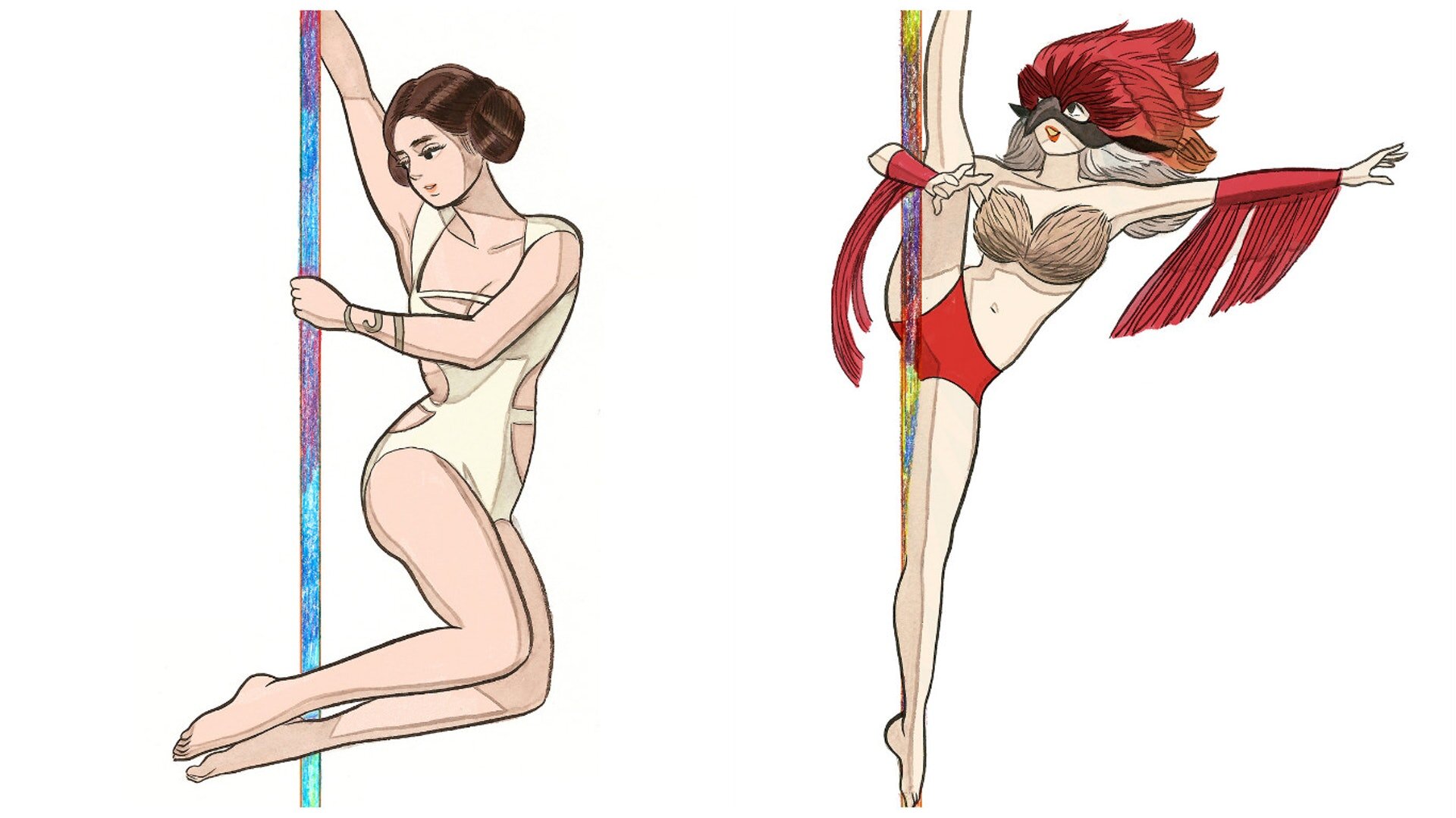 Illustrations by Little Thunder from her book Blister Exists , a 1,200 page volume of pole dancing poses.