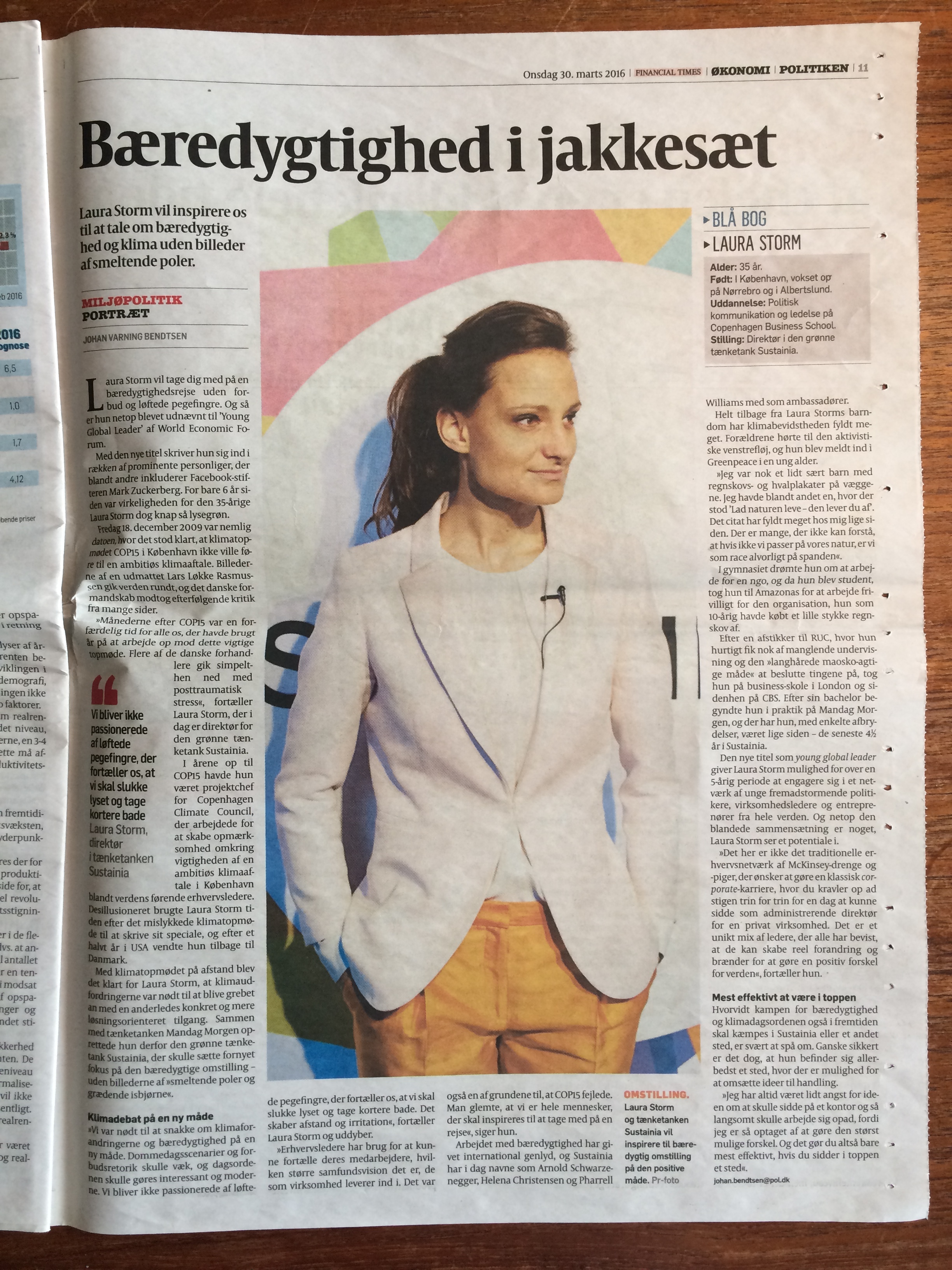Portrait in Danish Newspaper POLITIKEN, March 30, 2016