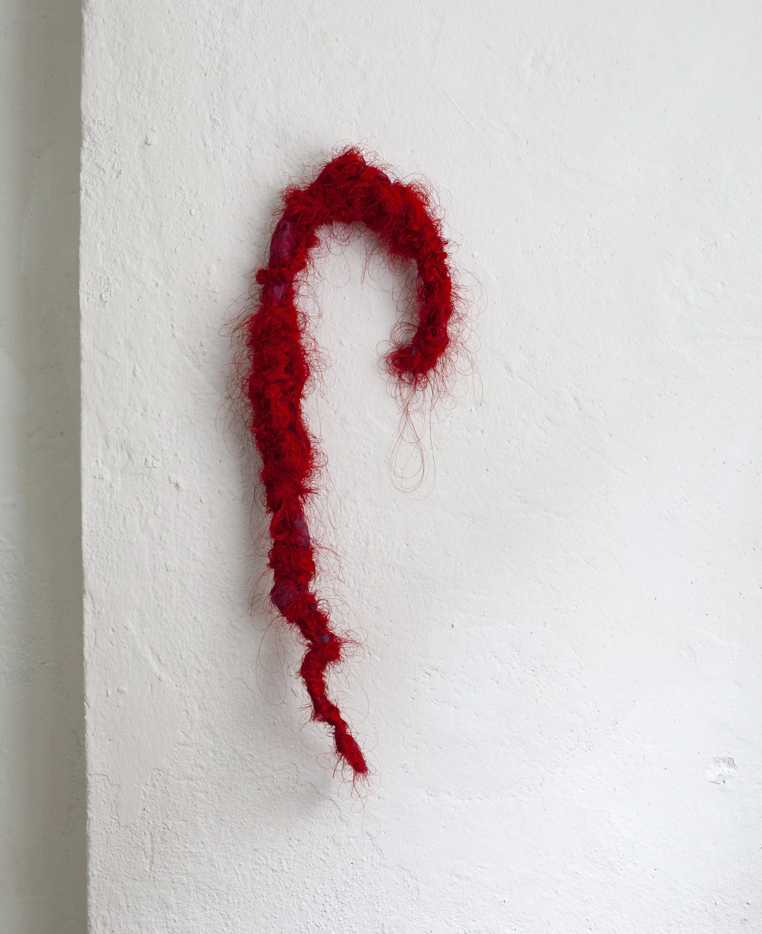 HEARTSTRING, 2025, Hrafnhildur Halldórsdóttir, Acrylic on cheesecloth, thread