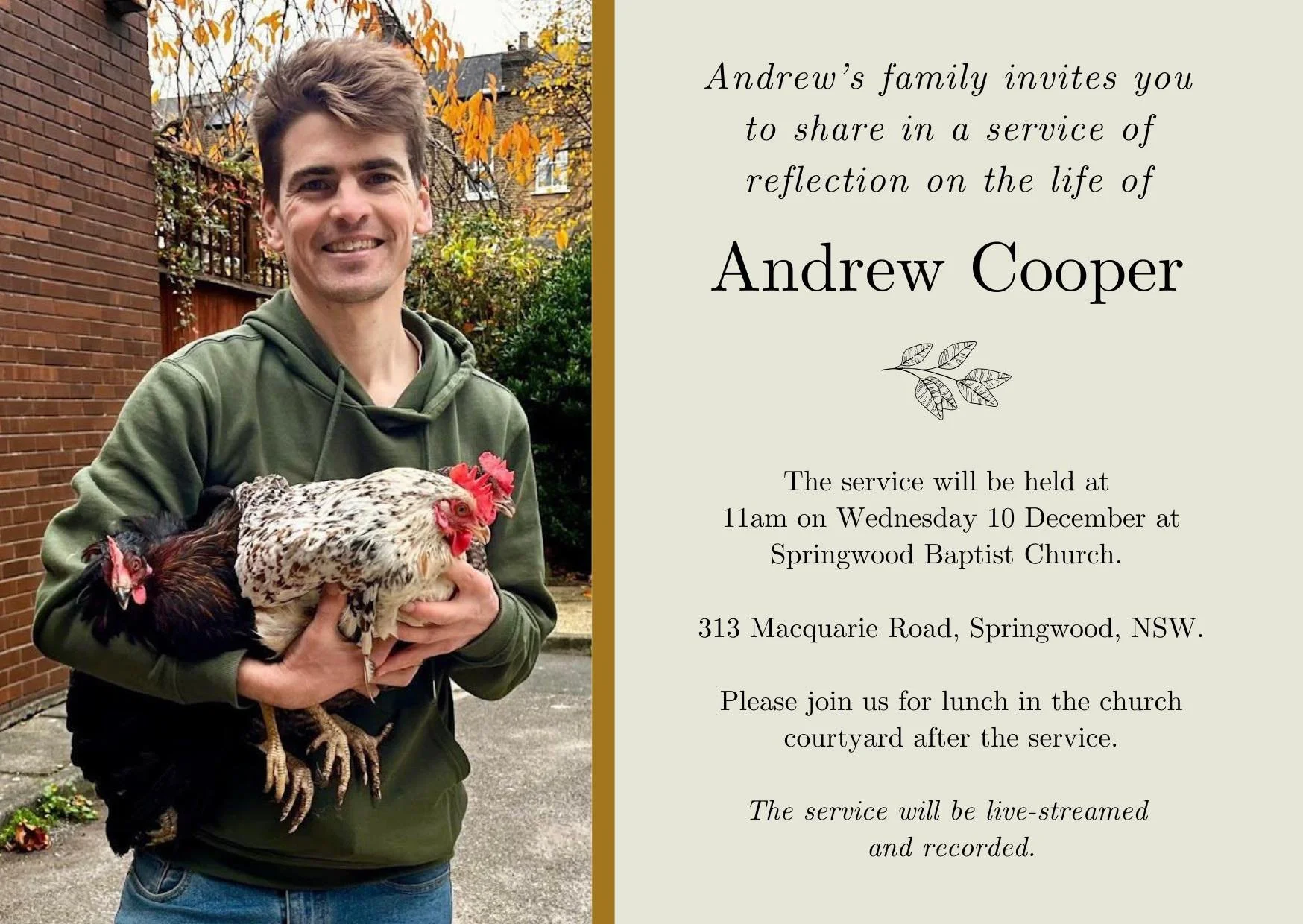 The Memorial Service for the life of Andrew Cooper 