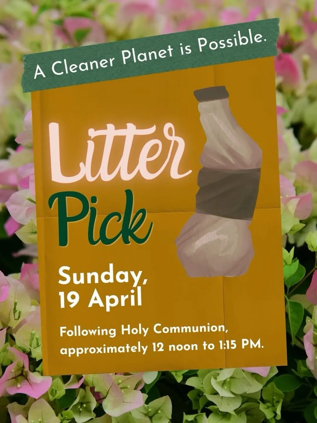 The earth is the Lord&rsquo;s and all that is in it,
 the world, and those who live in it. - Psalm 24:1 

This Sunday, 19 April, we&rsquo;re heading out onto the streets after church for our community litter pick! Please bring any litter grabbers and