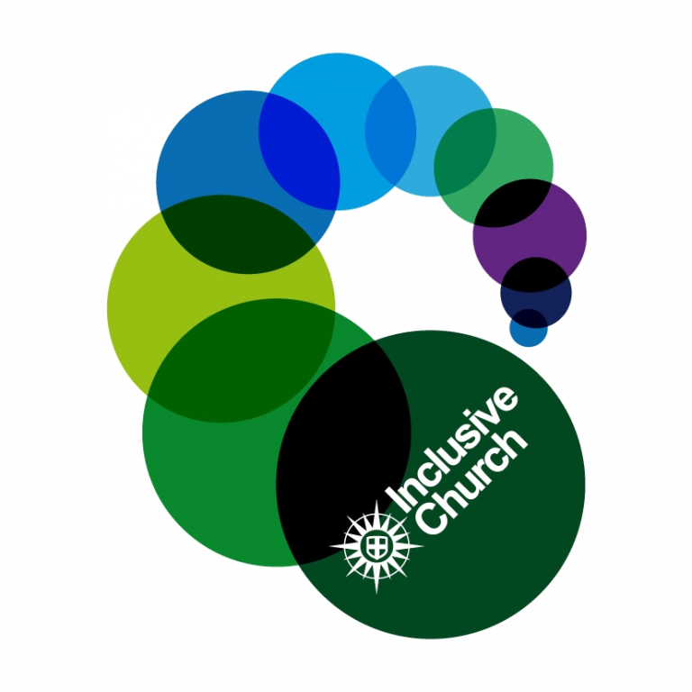 A simple logo with three overlapping circles in blue, green, and purple, next to the words “Inclusive Church.”