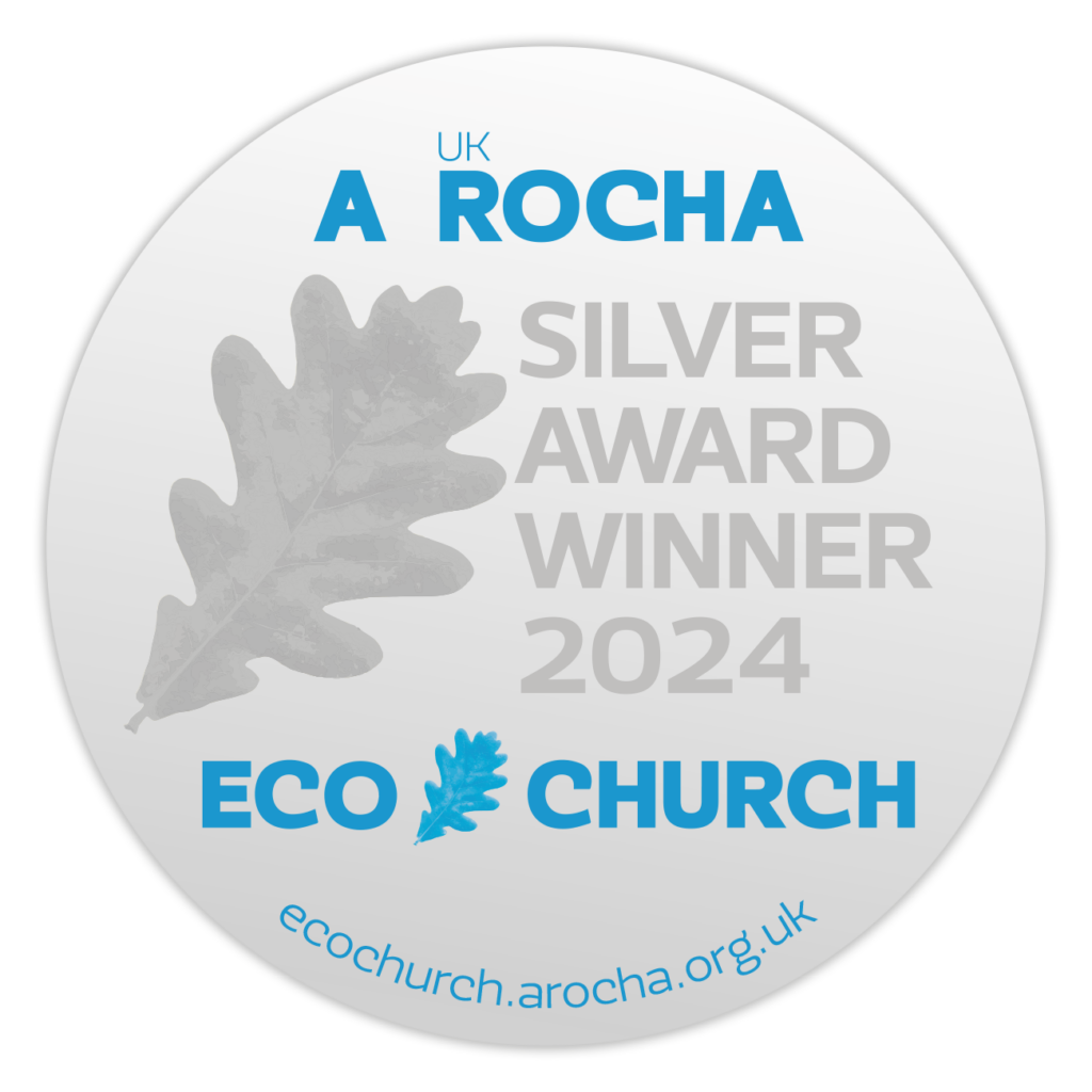 An image of St. George's Eco Church Silver Badge that says "A Rocha Silver Award Winner 2024 Eco Church"