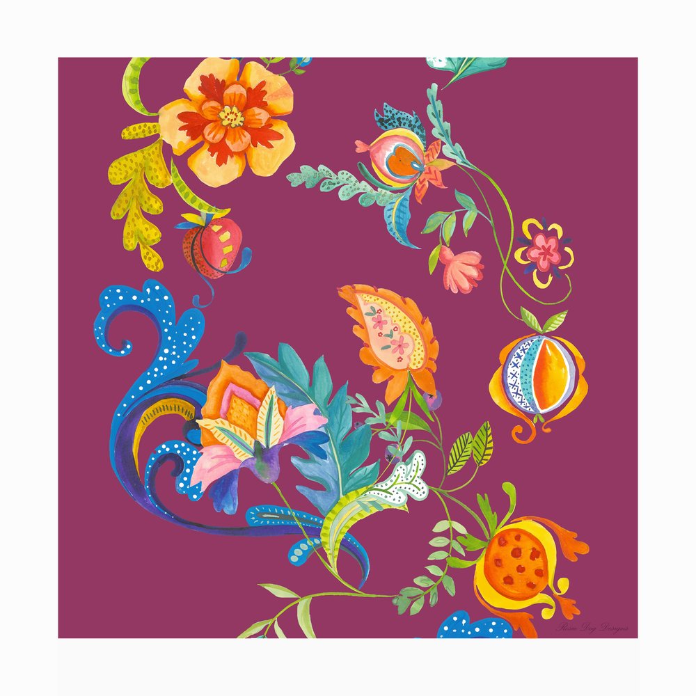 Jacobean Style Art Print Rosie Dog Design