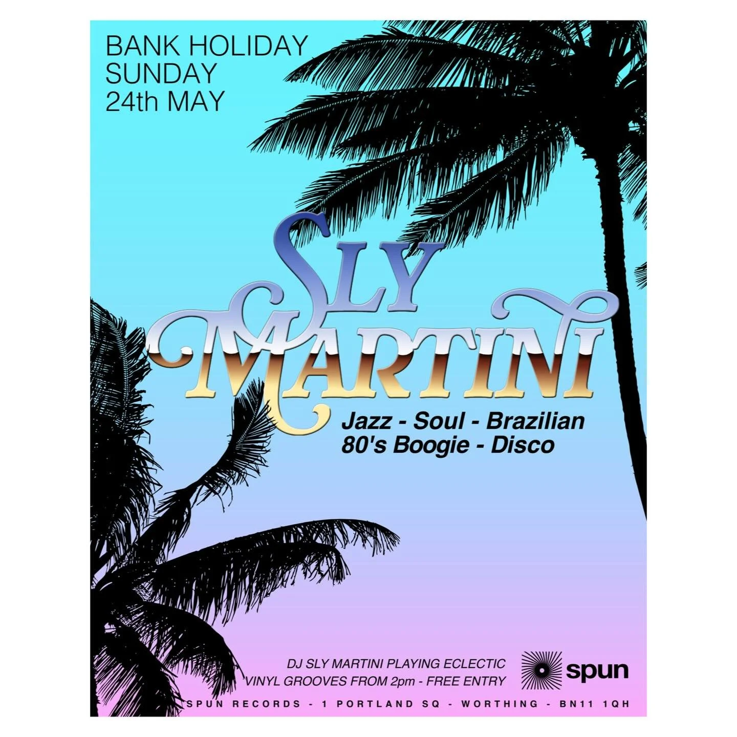 THIS SUNDAY! The sun will be out in #worthing and I&rsquo;ll be doing a sunny solo afternoon set at @spunrecords_uk - come along and enjoy some classy vinyl grooves and deep cuts - they have a bar and outside seating too for your aural pleasure. See 