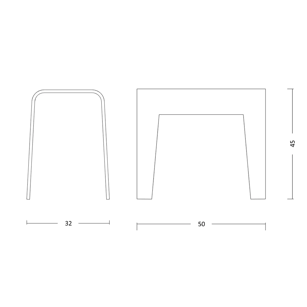 Curved stool specifications drawing by Lozi