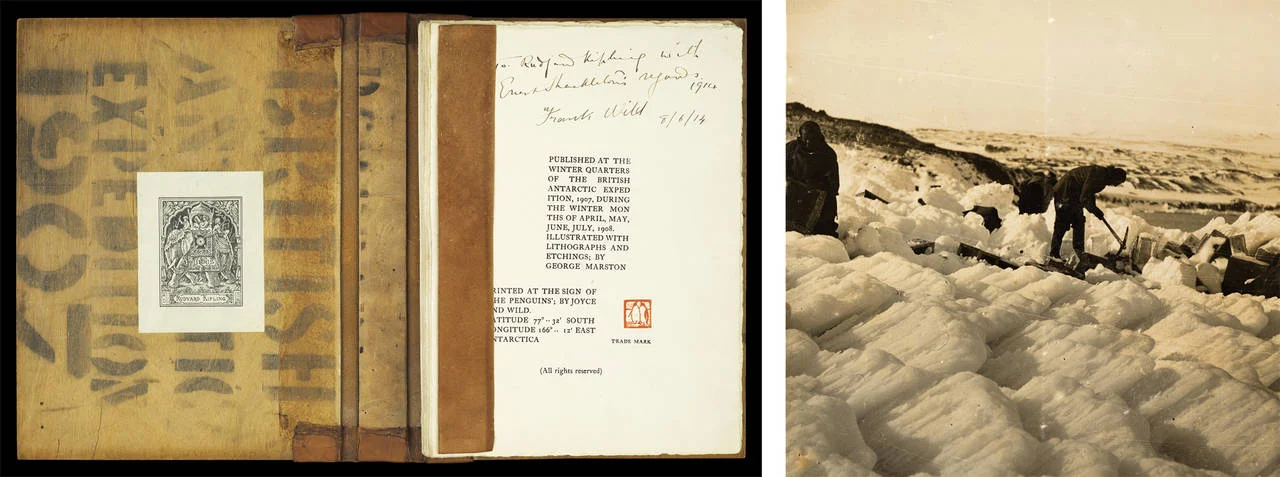 Cover for Aurora Borealis, Photograph, explorers digging plywood cases from the ice, 1908, Antarctica. Photograph courtesy of the Library of New South Wales