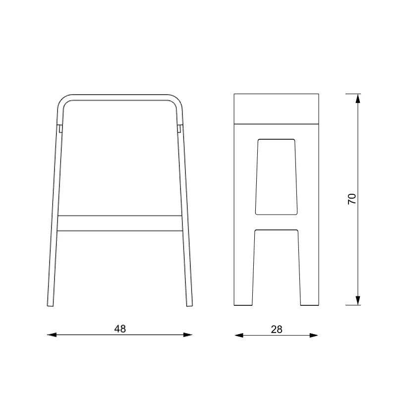 Specification drawings for Lozi's curved plywood painted barstool.