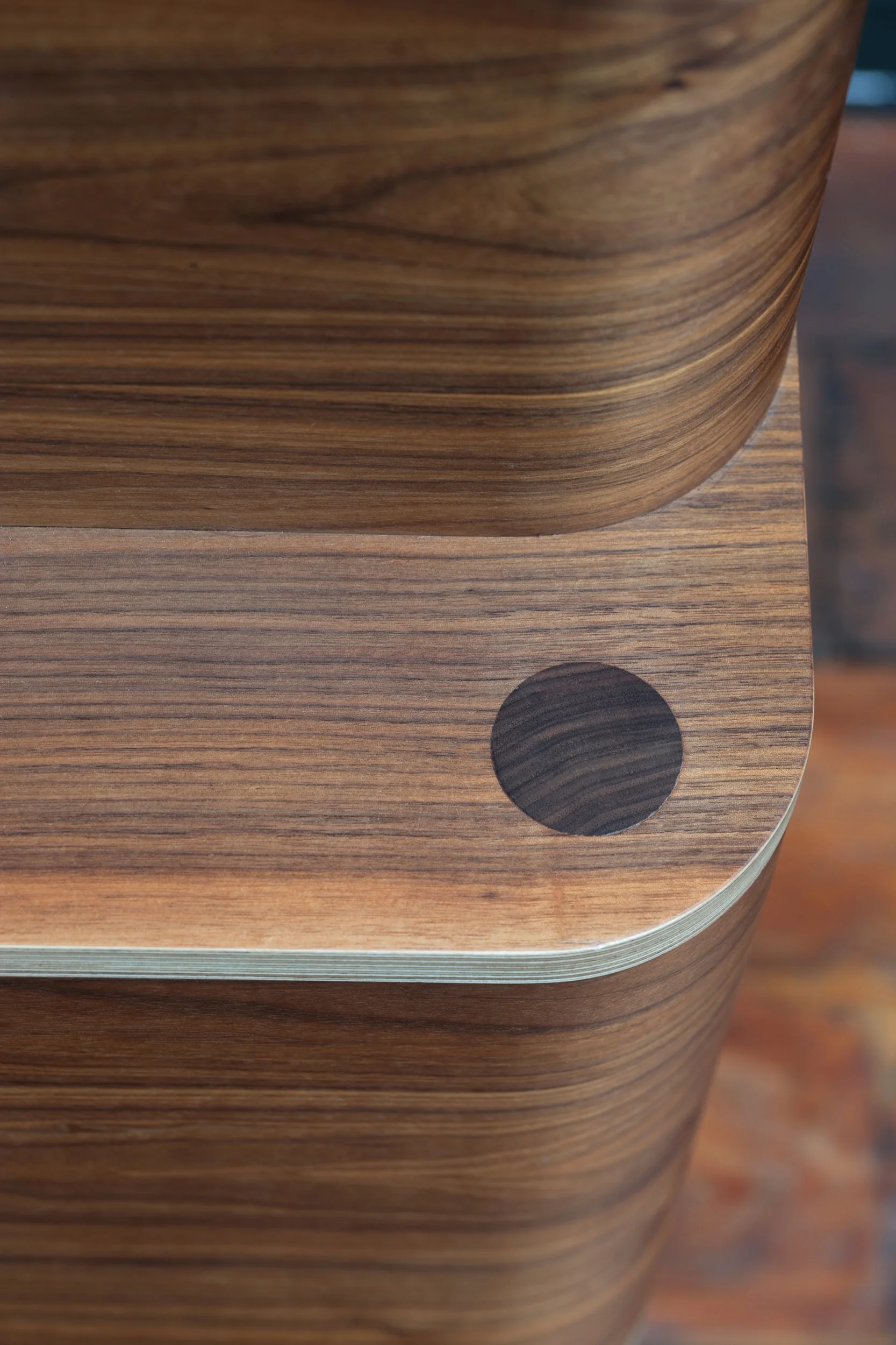 A close up joint detail on the reception desk.