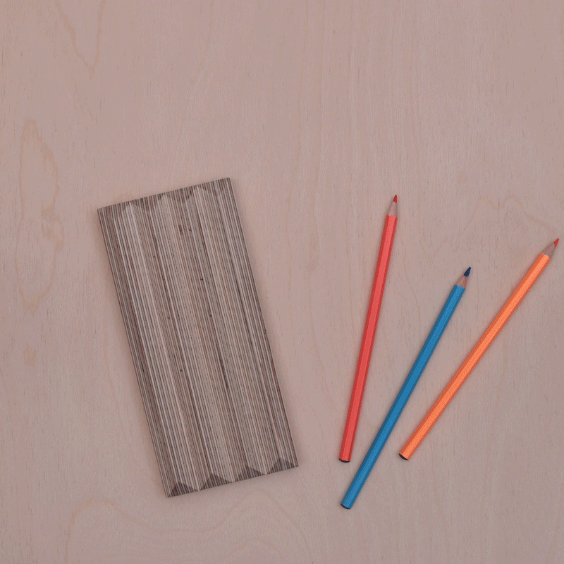A gif of the plywood pen holder from Lozi's £9.99 Collection made from waste materials